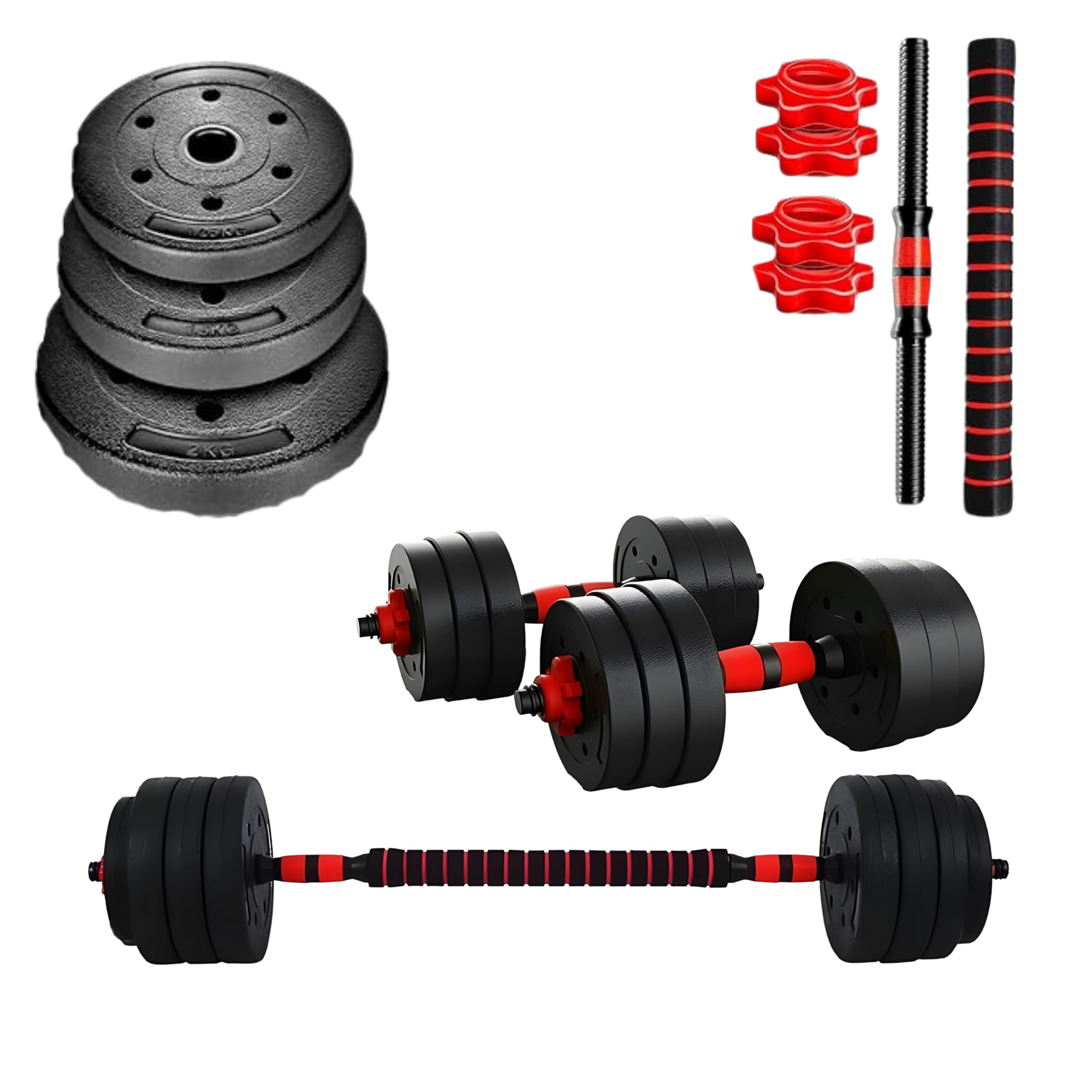 FROOBY 20KG Adjustable Dumbbells set, 2-in-1 Dumbbell Barbell Pair Set, Foam Padded Connector, 2 Bars, 4 x Spinlocks Cast Iron Hand Free Weights Home Gym Fitness Strength Training, Lifting set