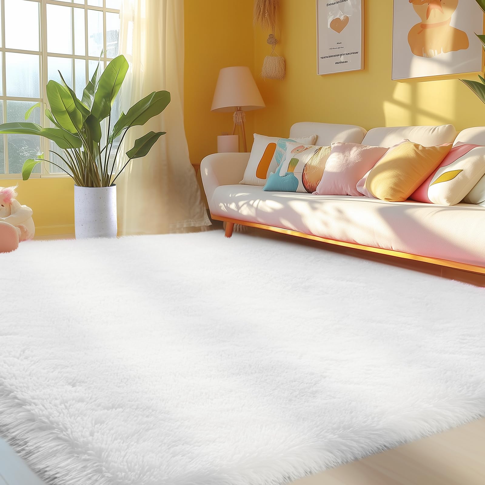 3x5 Fluffy Area Rug: Soft Plush Fuzzy Furry White Carpet for Bedroom, Kids Room, Living Room, Nursery