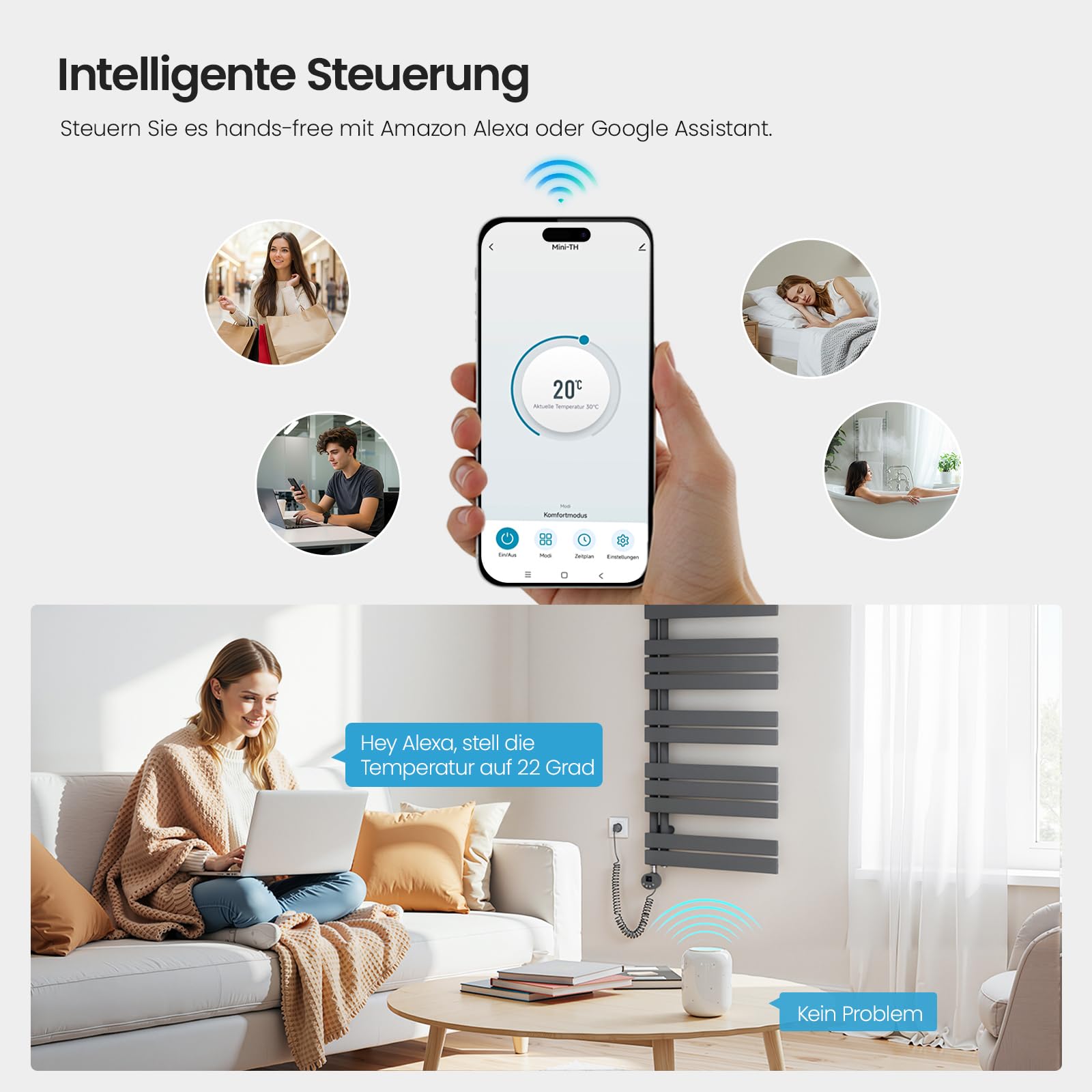 Heilmetz Badheizkörper Elektrisch WiFi 1176 x 400 mm,Flach Bad Heizkörper mit Digitalem Thermostat, Elektrischer Handtuchheizkörper Handtuchwärmer mit Timer für Badezimmer,600 Watt Anthrazit