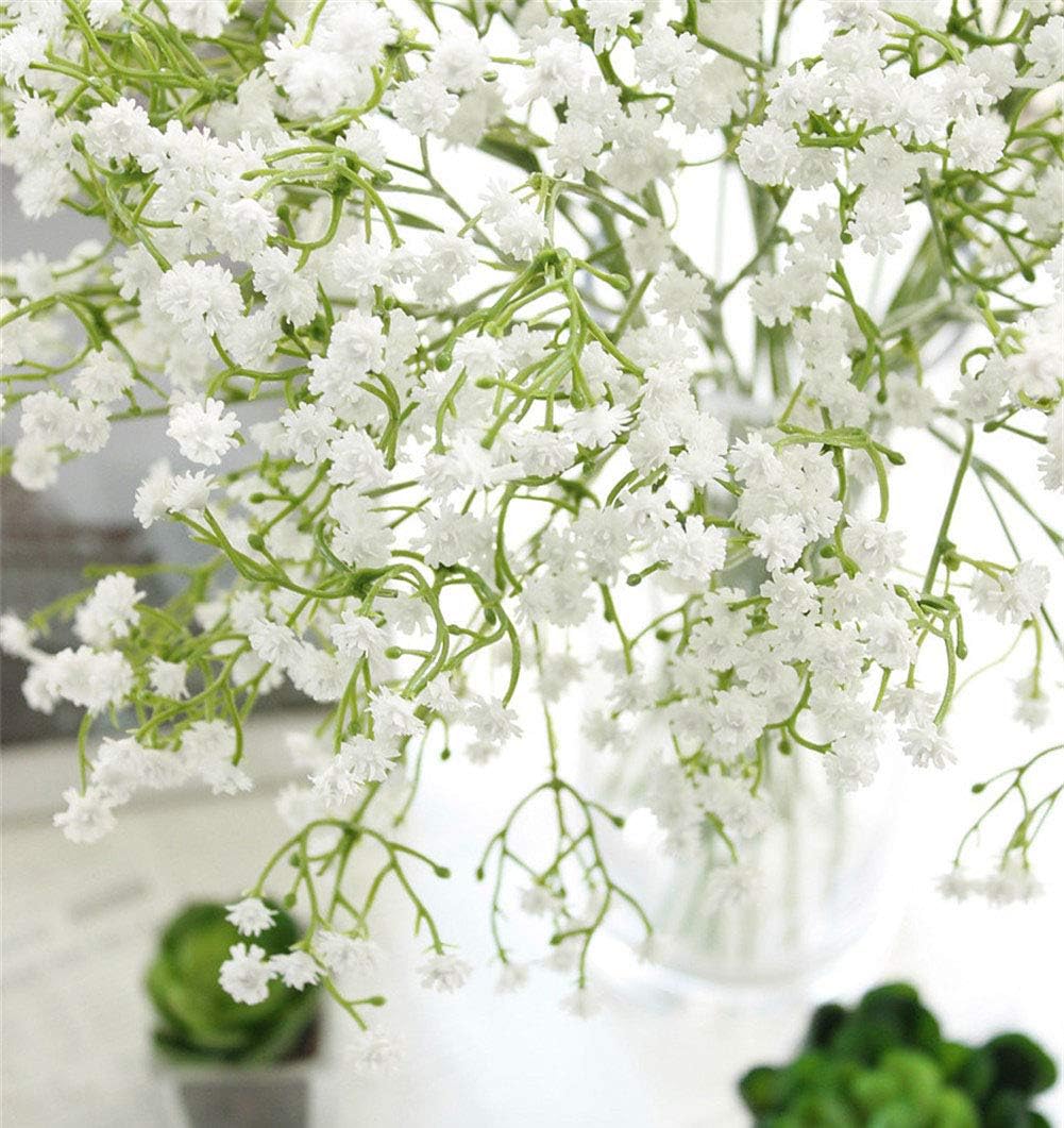 AngelUU 12PCS Long Stem Artificial Baby Breath Flowers Fake Real Touch Gypsophila for Hotel Home Office Kitchen Bathroom Garden Wedding Party DIY Decor,White