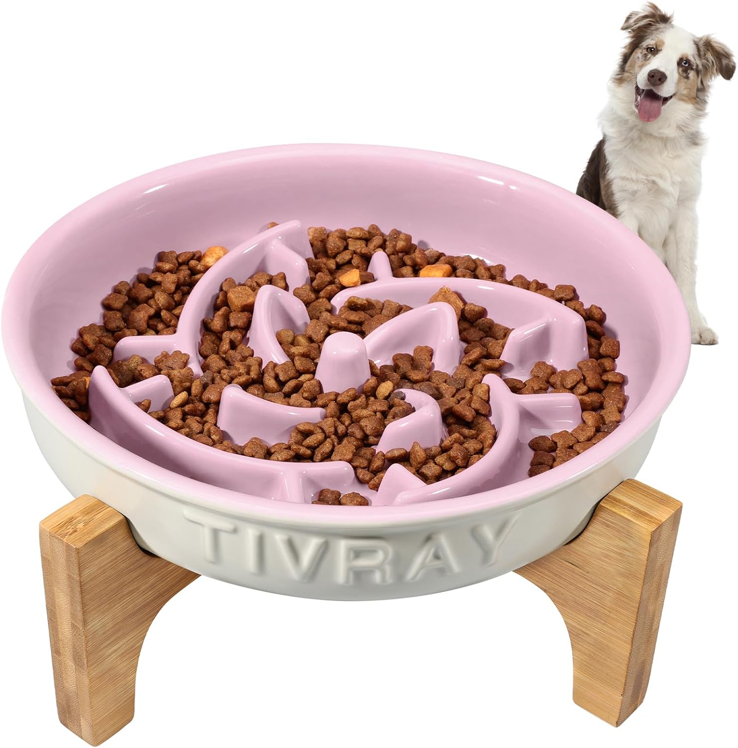 Tivray Slow Feeder Dog Bowls Ceramic, 3 Cups Dog Slow