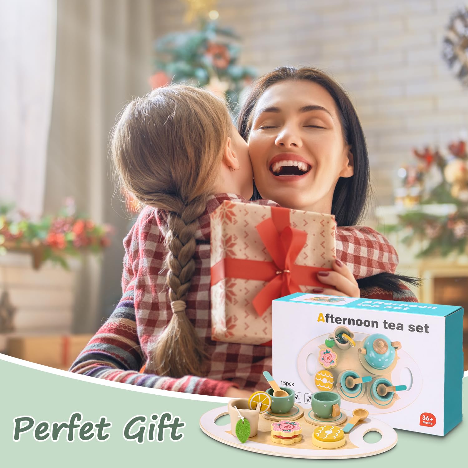 Huifoo Set da Tè Giocattoli in Legno, set tazzine giocattolo bambini, Accessori Cucina Bambini , Giochi Legno Set, Cucina Giocattolo, Legno Giochi di Ruolo Regalo per Ragazzi Ragazze Oltre 3 4 5 Anni