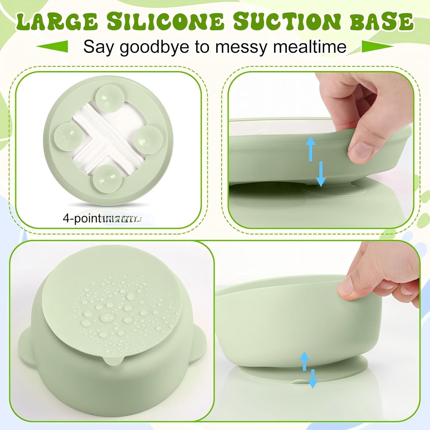 Domensi 4 Pcs Porcelain Kids Plates and Bowls Sets with Suction, 2 Ceramic Toddler Divided Plates 2 Baby Anti Slip Silicone Sleeve Bowls for Feeding Supplies Microwave Dishwasher Safe(Blue,Green)