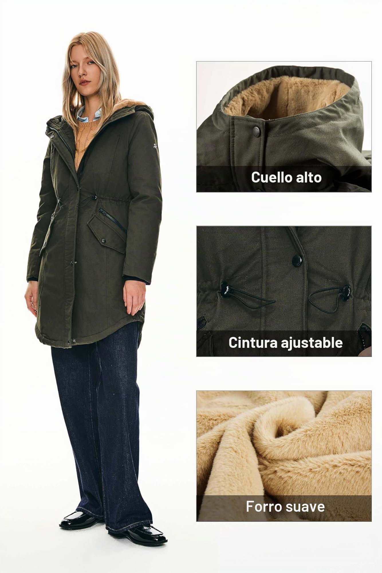 Orolay Parka de Mujer con Capucha y Forro Polar Chaqueta Acolchada para el Invierno