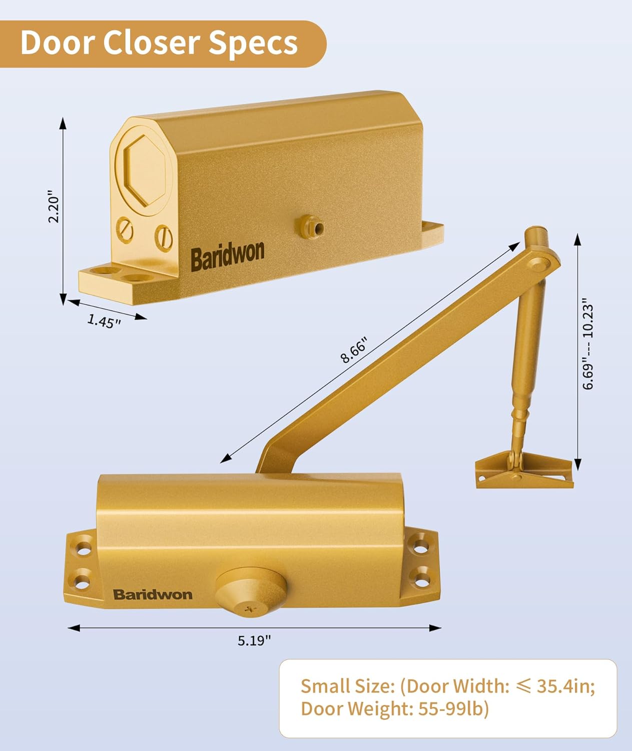 Door Closers Commercial, Hydraulic Door Closer with Hold Open, Heavy Duty Door Closer for Home, Automatic Door Slower Closer No Slam, Self Closing Door for Ensure Smooth and Secure, Small, Dullgolden