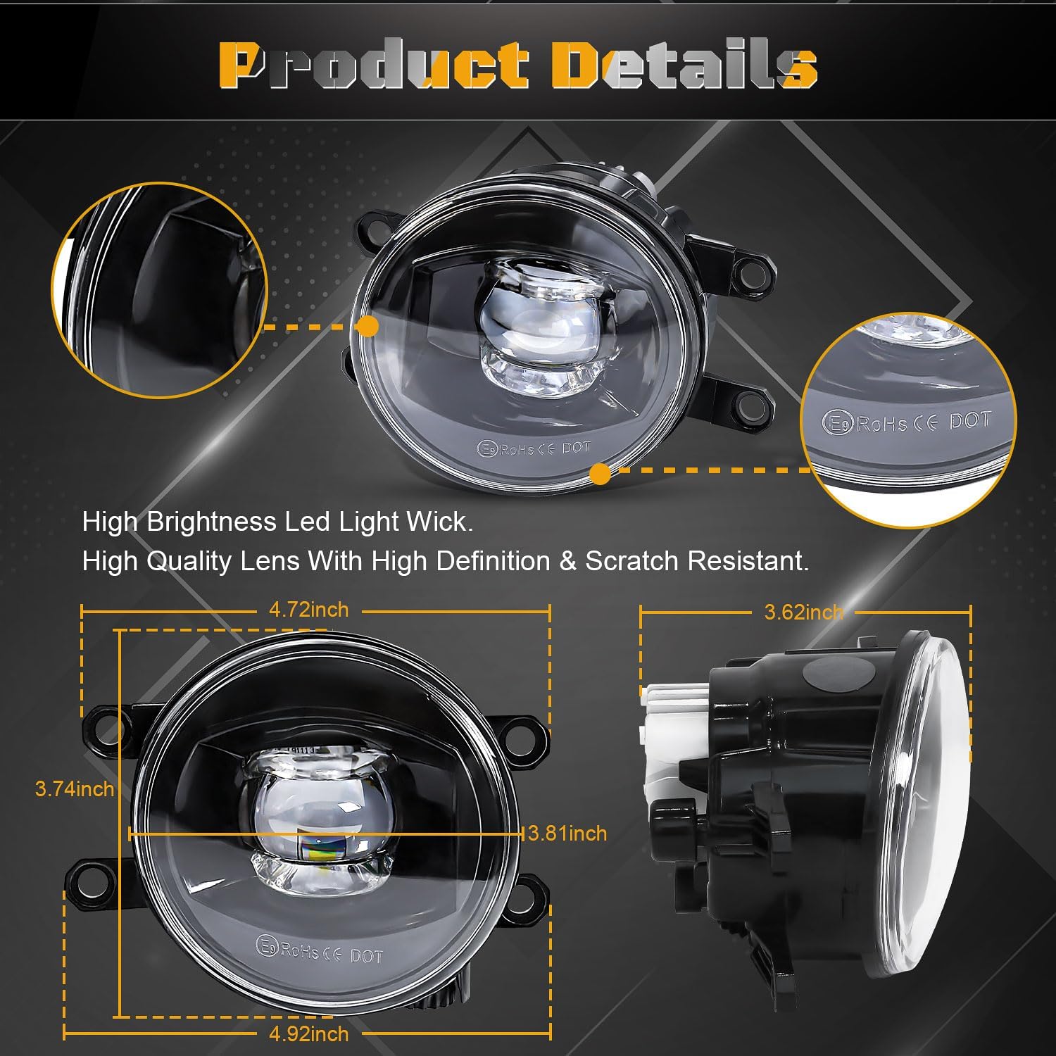 Led Fog Lights Assembly for 2016-2022 Tacoma, 2014-2022 4Runner, 2014-2019 Tundra - Bumper Driving Fog Lamps OEM Replacement (White Light)