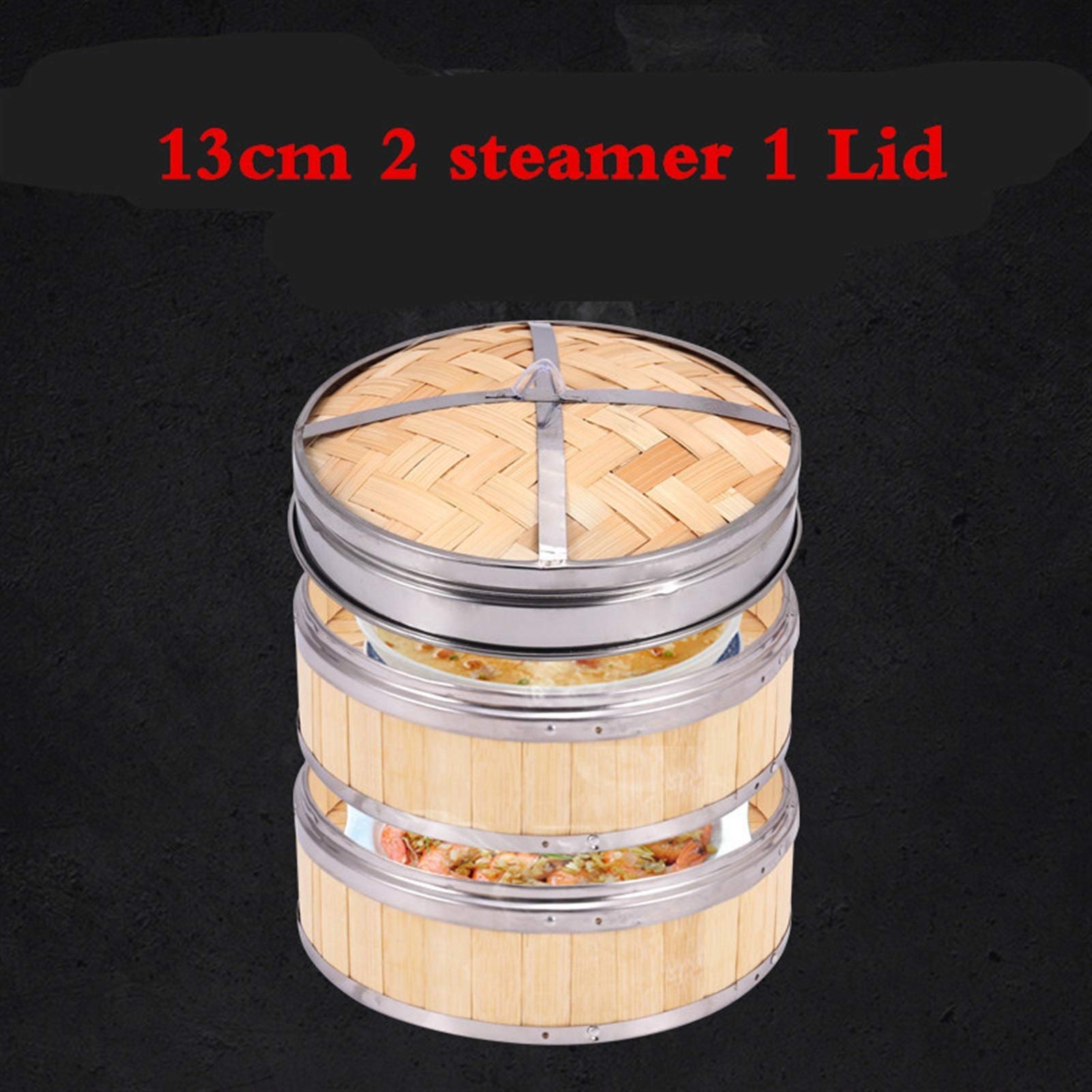 Olla para cocinar, Lcuihong - Vaporera de bambú con Borde de Acero Inoxidable, vaporera de bambú, Platos para Dim Sum, vaporera de Pescado, Cesta de Madera para cocinar al Vapor, Herramienta