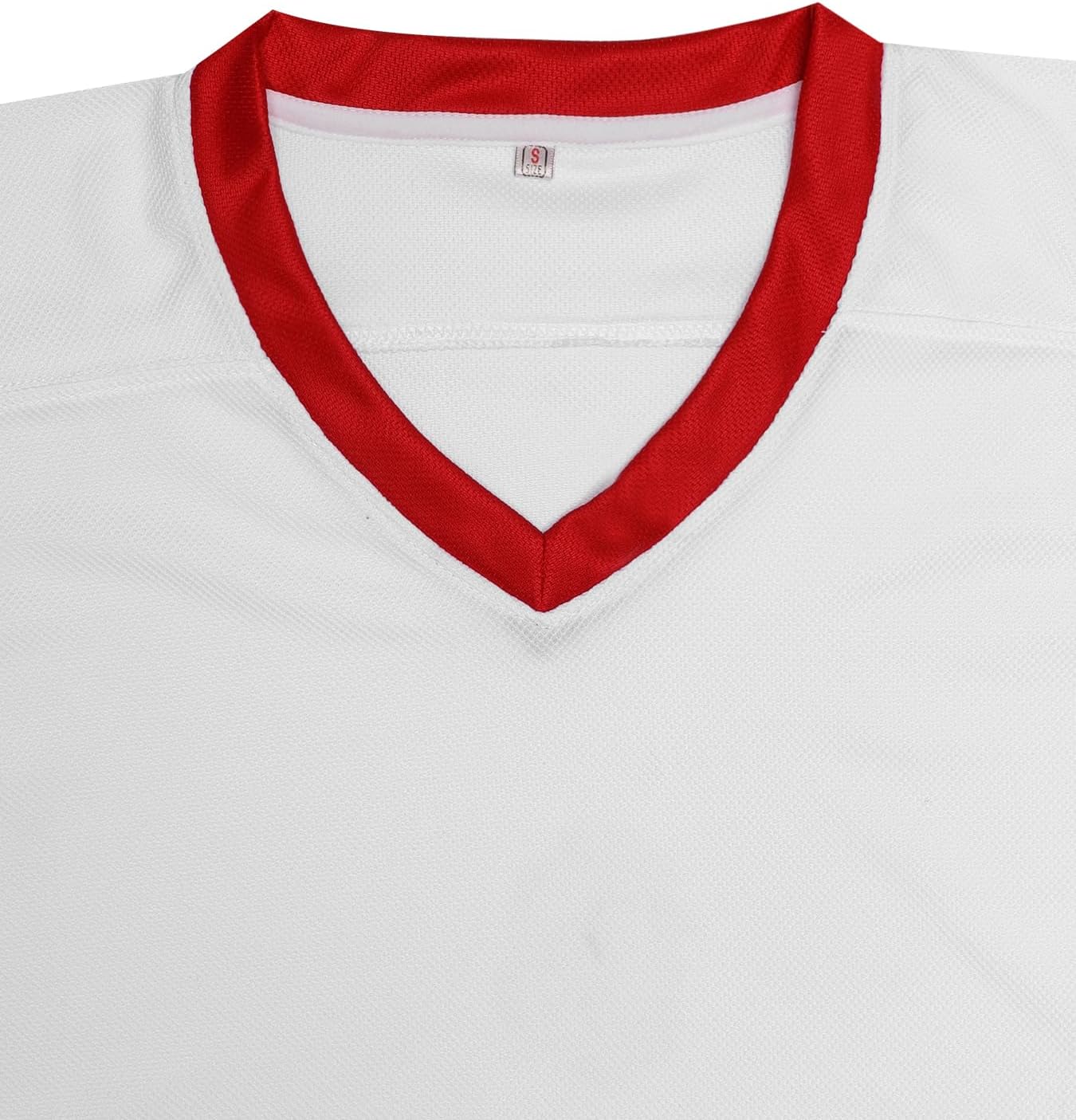 Mens Blank Ice Hockey Jersey Long-Sleeved Practice Hockey Jersey(White-red-S)