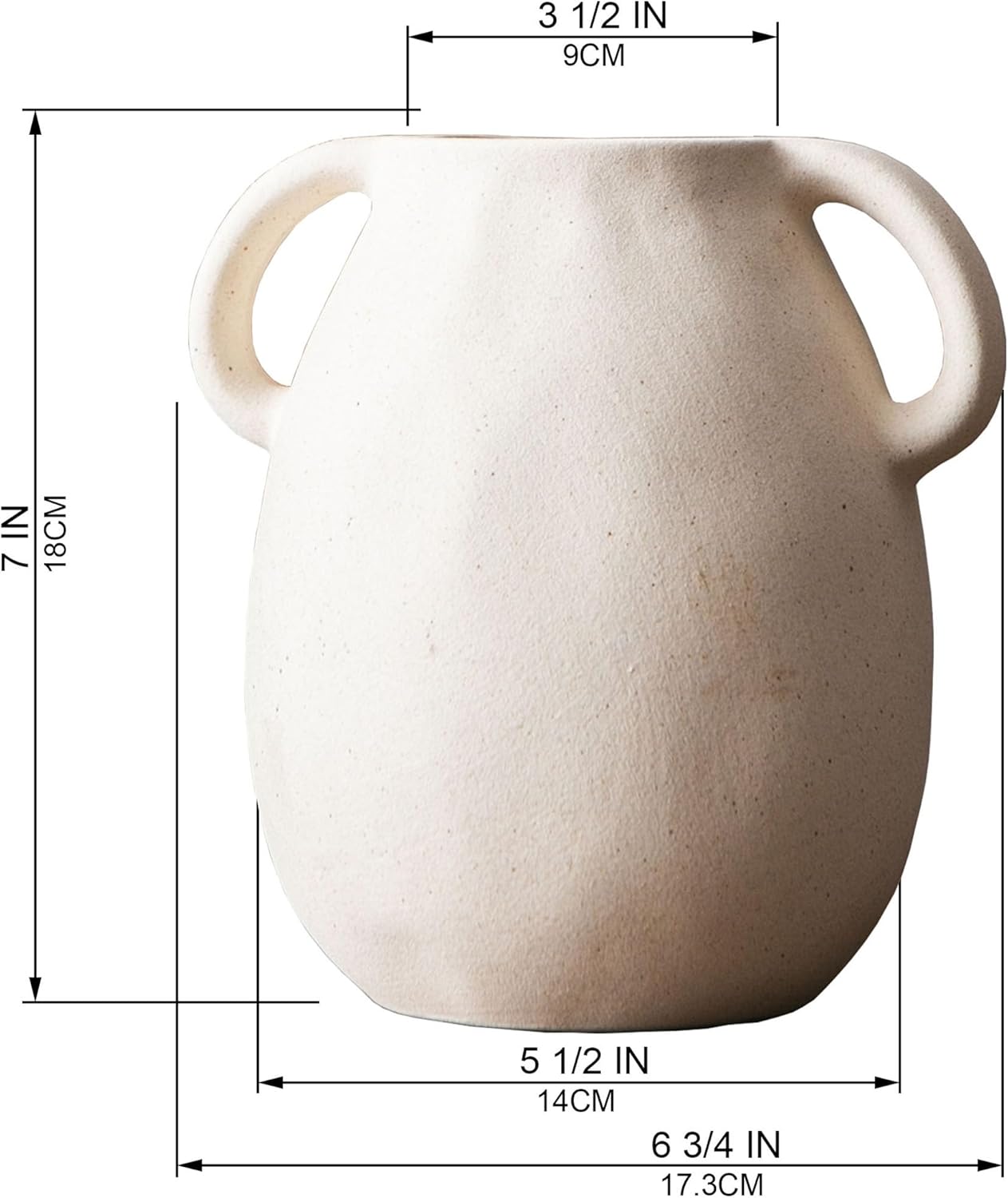 Kimdio White Ceramic Vase with 2 Handles – Sand-Glazed Clay Pottery Vase for Dried Flowers, Rustic Modern Table Decor, Farmhouse Boho Shelf Decoration - Image 4