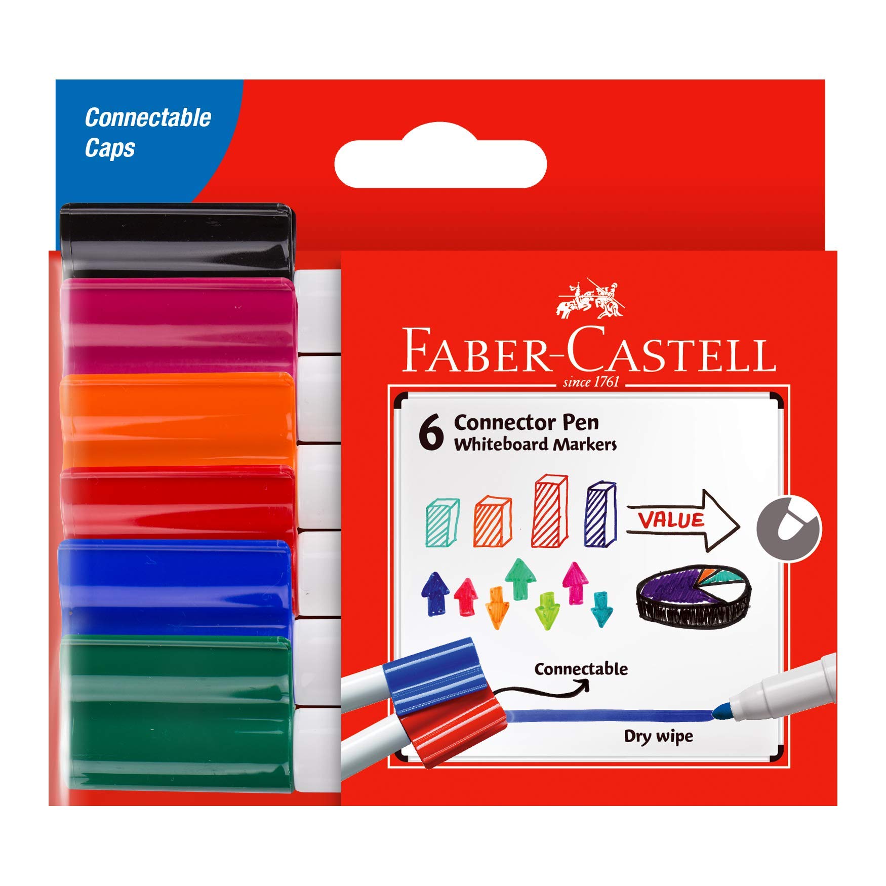 Faber-Castell Vibrant Connector 67-1592068 - Rotuladores para pizarra blanca, varios colores, 6 unidades