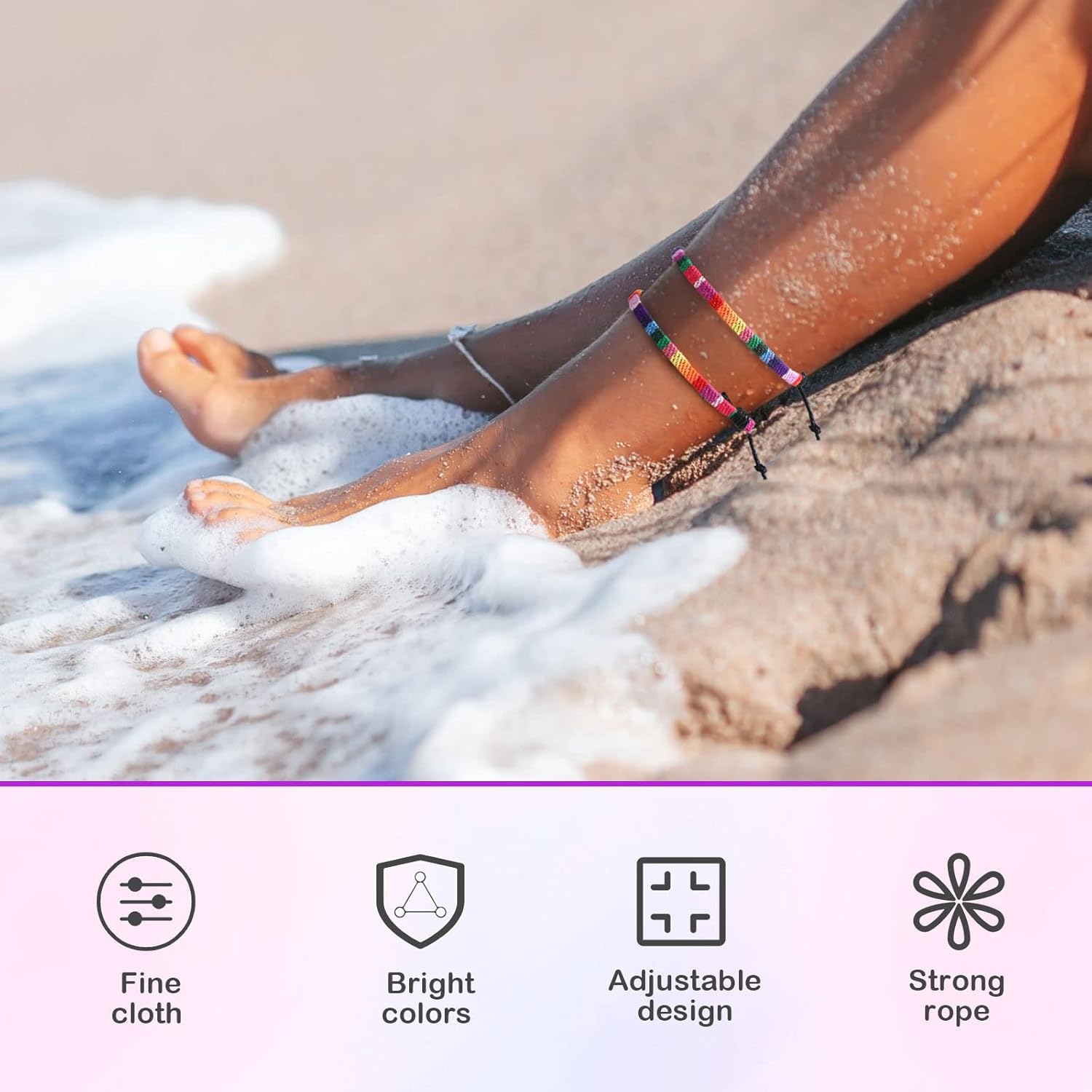 Kigeli 200 Pcs Boho Surfer Bracelets Bulk for Men Women Unisex Handmade Braided Bracelet Adjustable Surfer Ankle Waterproof Beach Bracelet String Rope Jewelry for Adults Teen