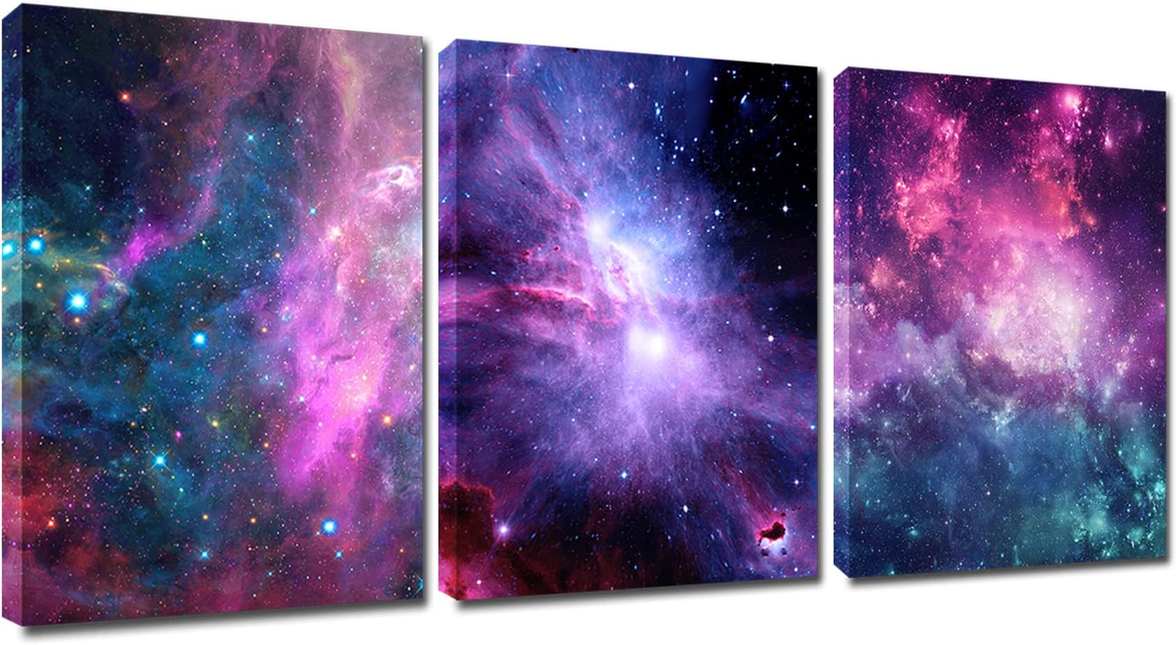 Lingula Outer Space Wall Art Posters - Framed for Modern Home Decoration 3 Pieces of Milky Way Painting Pictures Purple Universe Galaxy Canvas Prints Ready to Hang Decor Living Room Teens, 12x16 inch