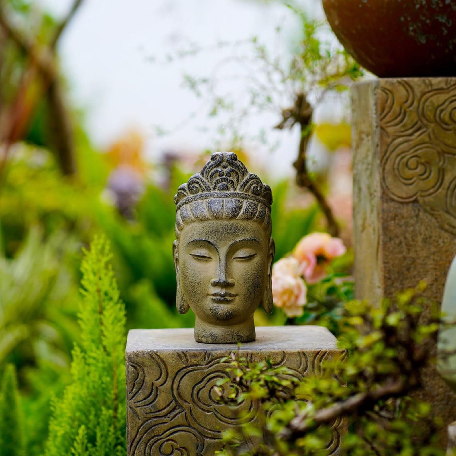 Estatua de cabeza de Buda de color piedra de resina para coleccionistas y entusiastas espirituales, escultura religiosa budista, regalo de budismo