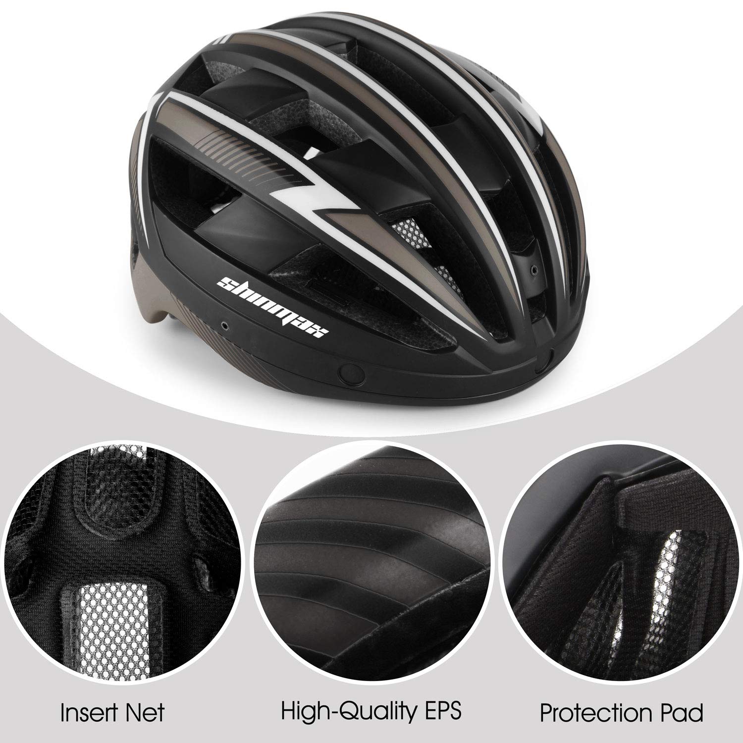 Shinmax Casque de vélo,Casque Velo Homme avec Lumière LED Rechargeable USB Casque Vélo Femme avec Lunettes Magnétiques Détachables Visière Casque VTT pour Adultes Réglable 57-62cm