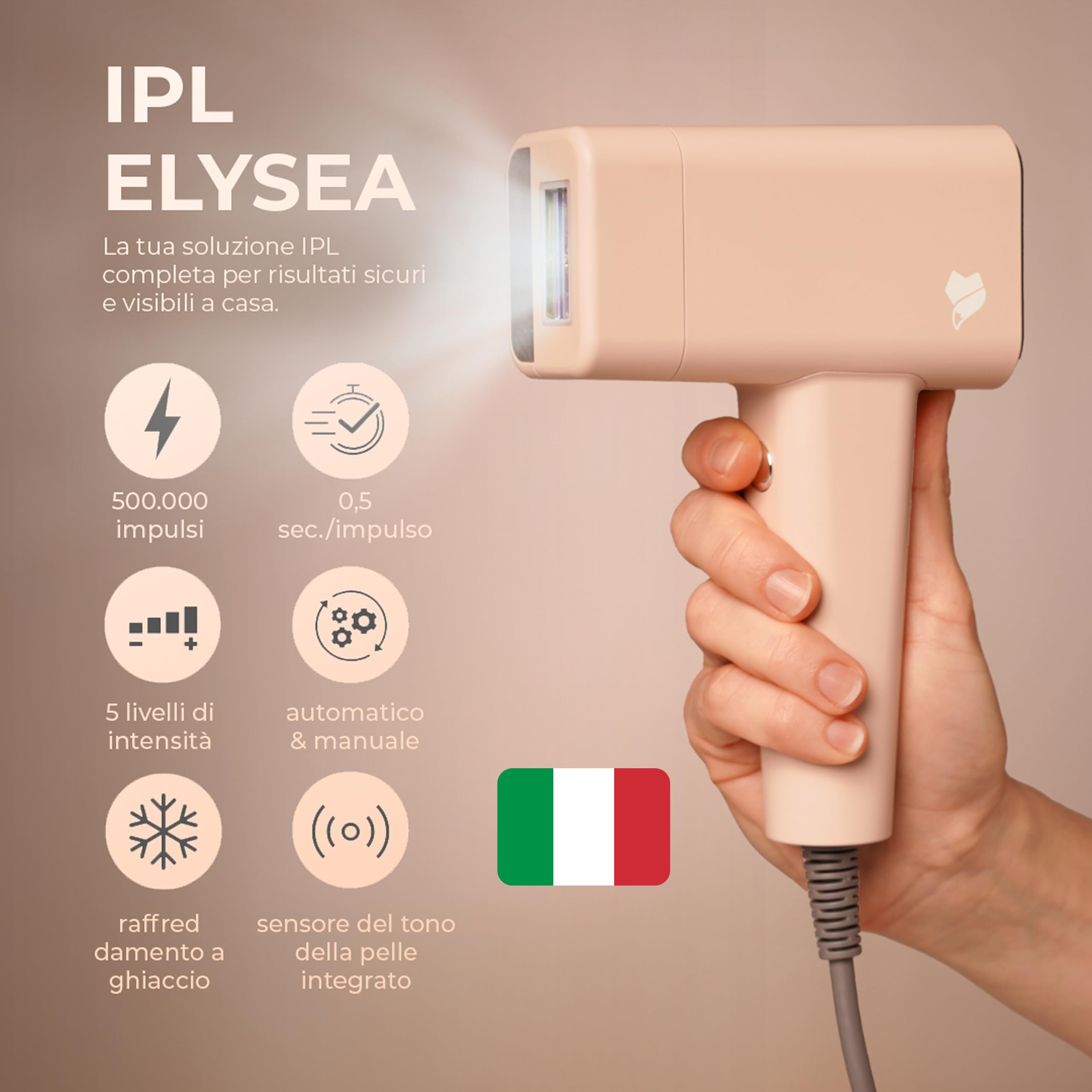 Vulpés IPL Elysea – Ultra Veloce con Raffreddamento Attivo & Sensore Tono Pelle | Riduzione Peli Permanente Corpo, Viso, Zona Intima