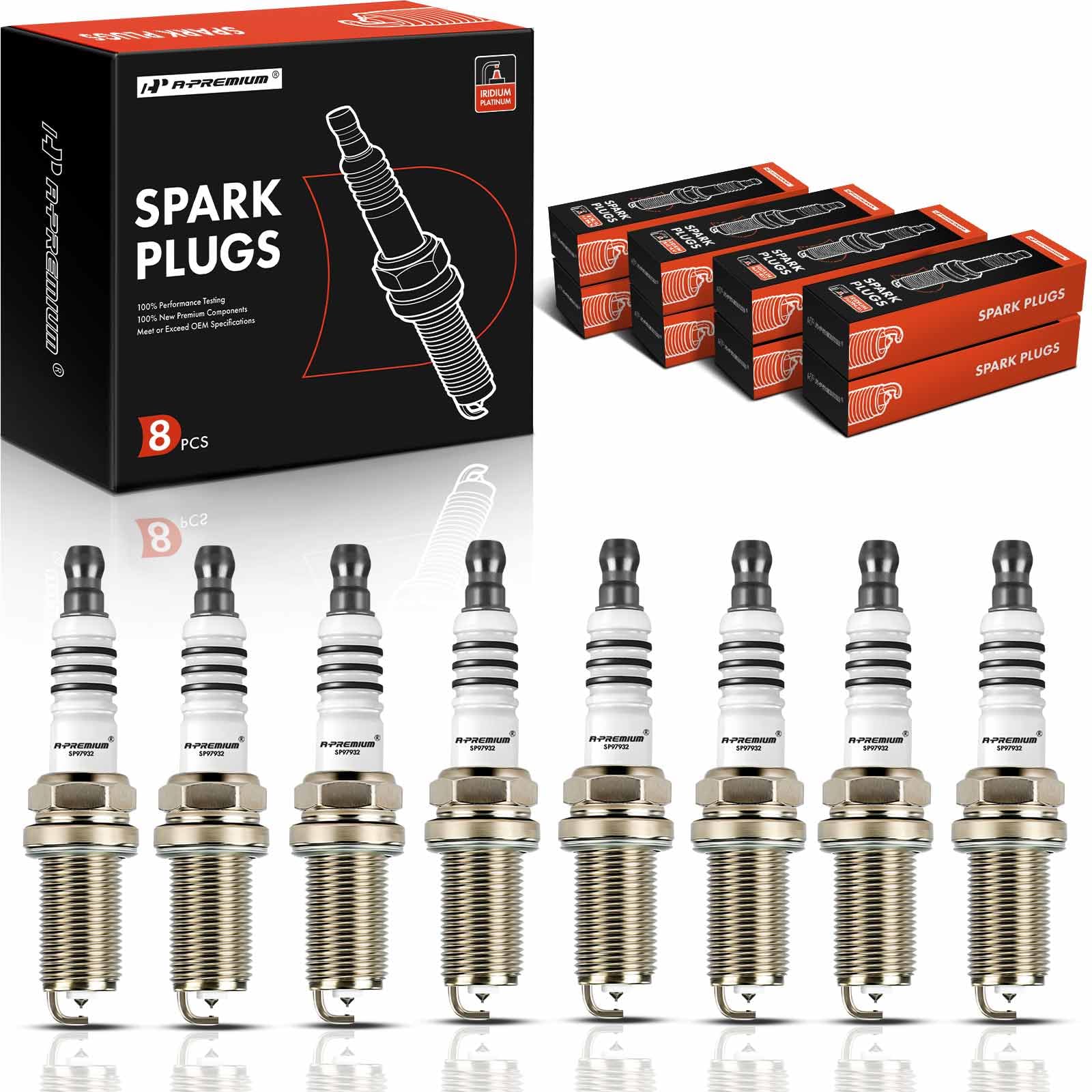 A-Premium Iridium Platinum Spark Plugs Compatible with Dodge Dakota 2005 2006 2007, 4.7L, Pack of 8