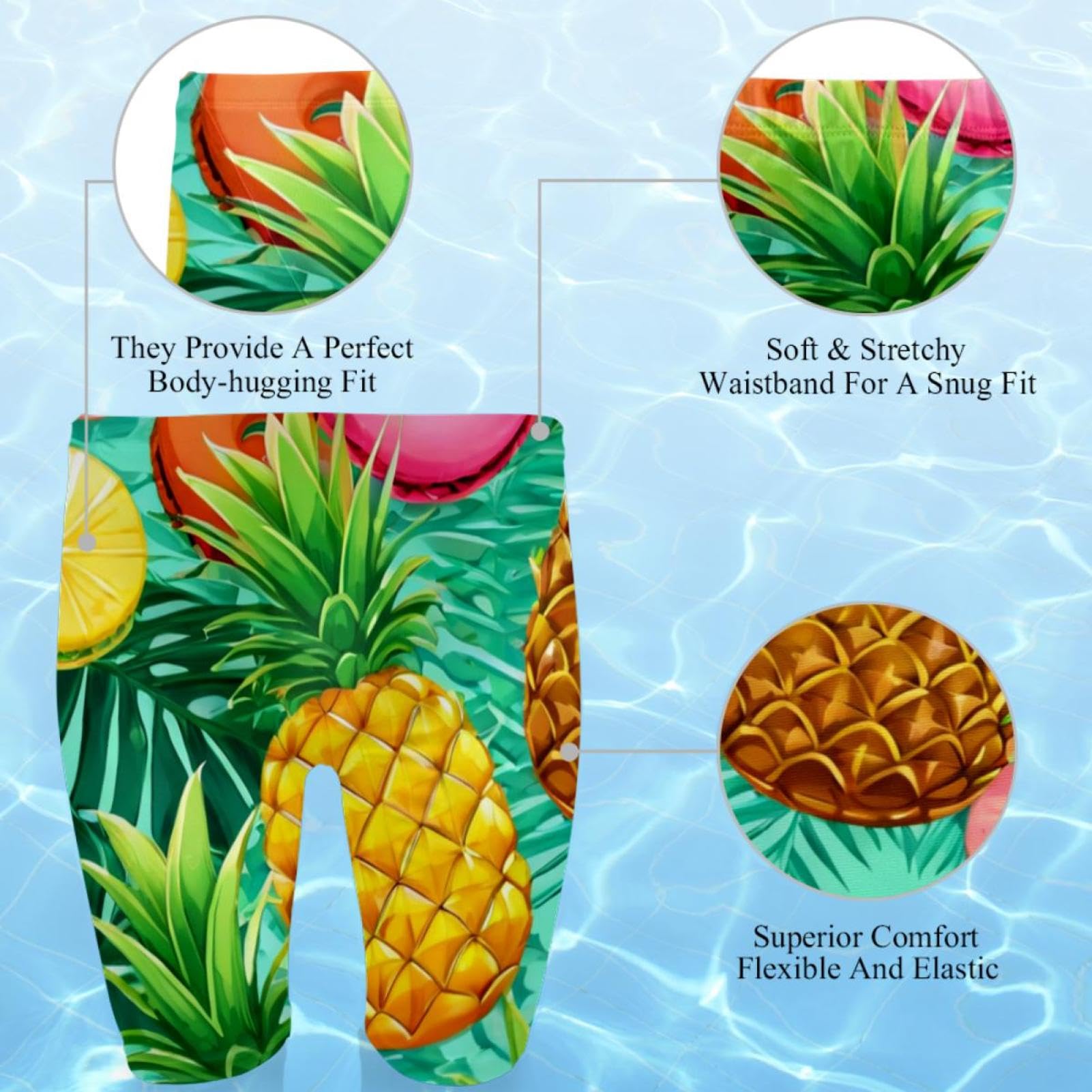Swimsuit for Men & Boys,Competition Lap Swim Suit, Square Leg Endurance Training,Colorful Art Pineapple Design Pattern