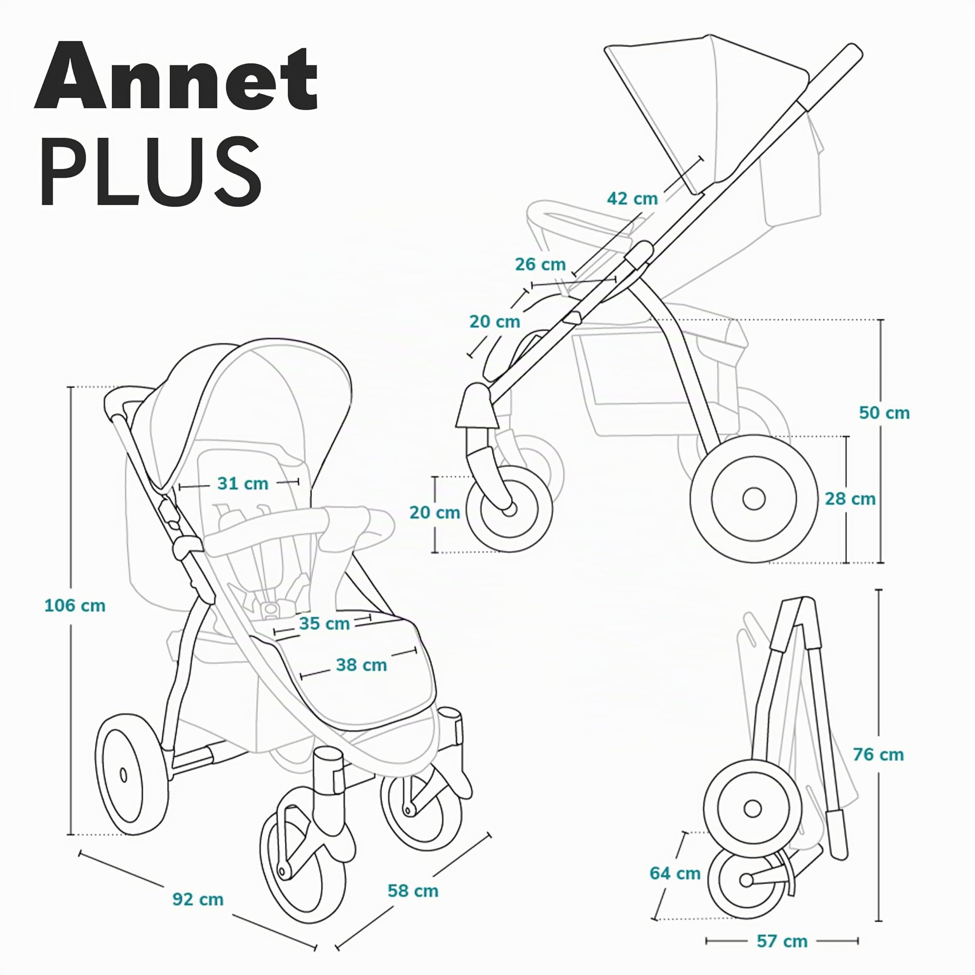 LIONELO Annet Silla de Pase Para niños hasta 22 kg 0-48M ajuste del respaldo hasta posición horizontal Capucha XXL Plegable fácil con ventana Mosquitera (Green)