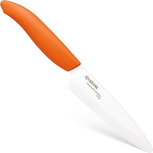 Kyocera Advanced Ceramic Revolution Series - Cuchillo utilitario de 4.5 pulgadas, mango naranja, hoja blanca