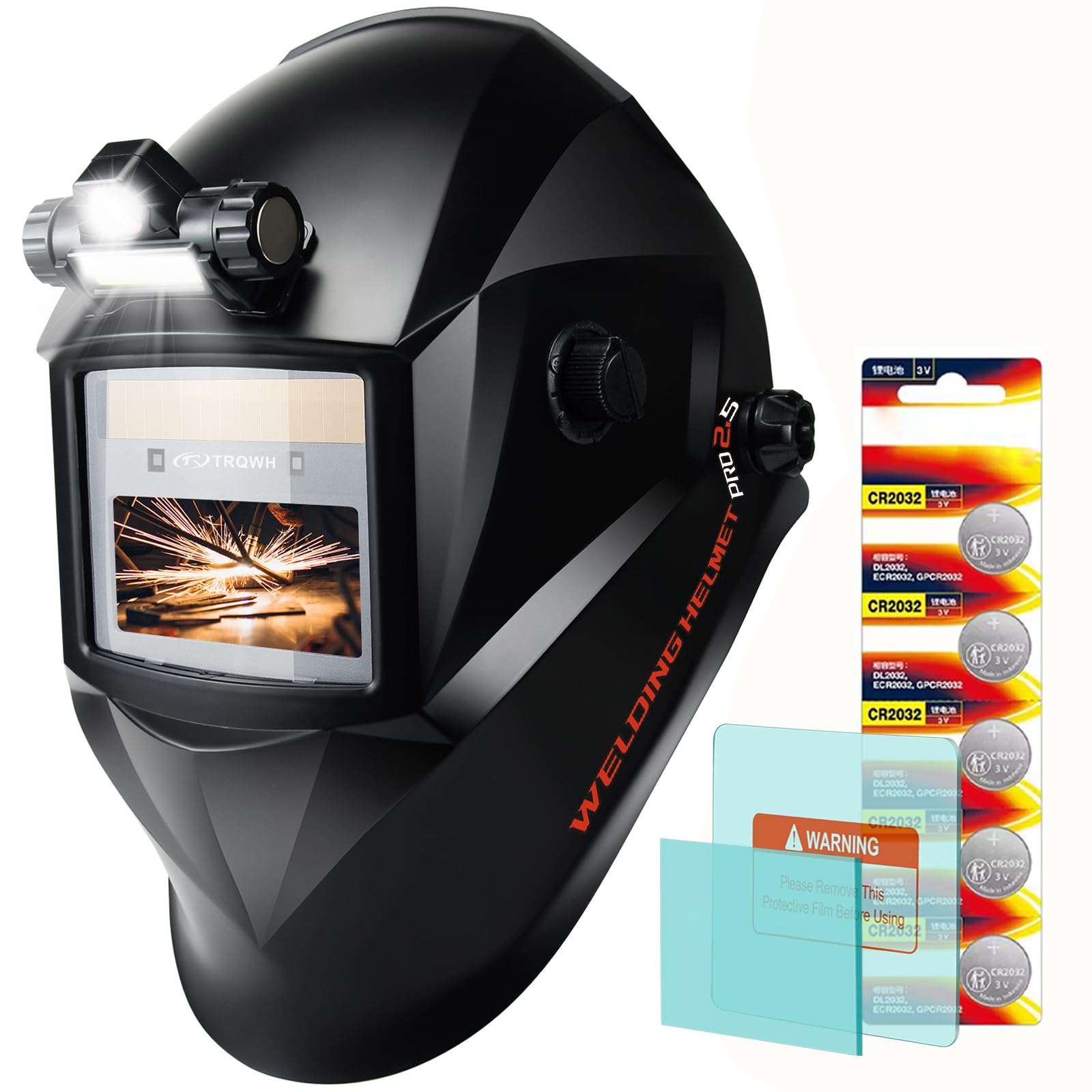 TRQWH Welding Helmet with Light True Color Auto Darkening Welding Helmets for Men Solar Powered Welding Hood with 2 Arc Sensor Wide Shade 4/9-13 for TIG MIG ARC Cool Welder Mask (matte black)