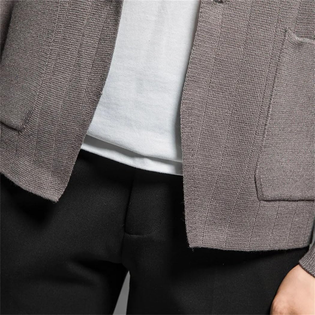 Men's Korean Style Knit Cardigan Long Sleeve Shawl Collar Slim Fit Sweater Coat Plus Size Clothes