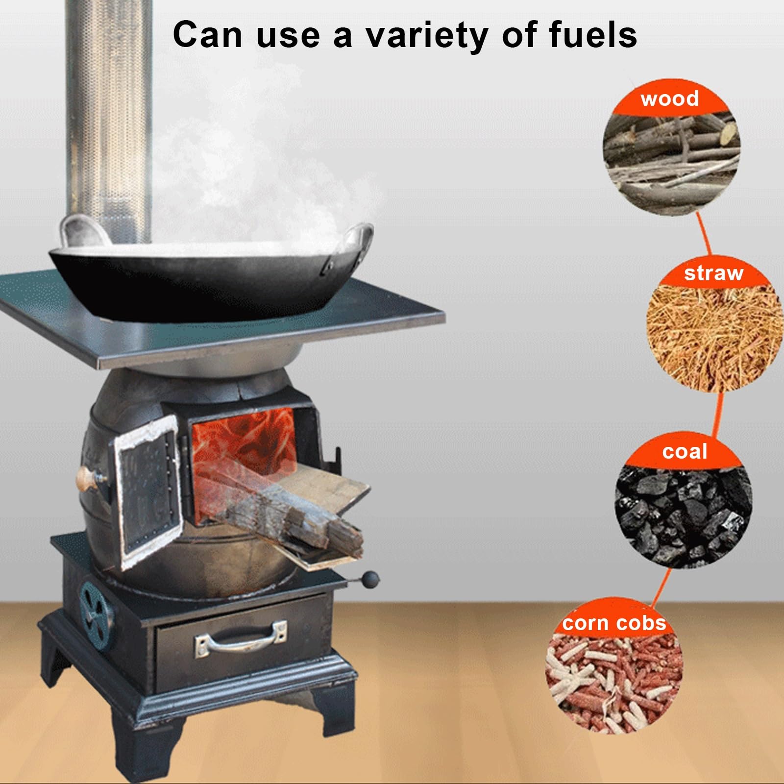 Stufa a Legna In Ghisa si Riscalda Rapidamente Risparmio di Carburante, Completamente Saldata Senza Fumo Stufe a Legna da Interno, per Riscaldare e Cucinare(39 * 36 * 55cm)