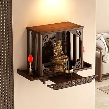 Wall-Mounted Buddha Altar Shelf,Altar Table with Storage,Wood Meditation Table with Extendable Drawers,Buddha Statue Storage Rack,for Temples and Homes39x26x47.5cm/15.35x10.2x18.7in