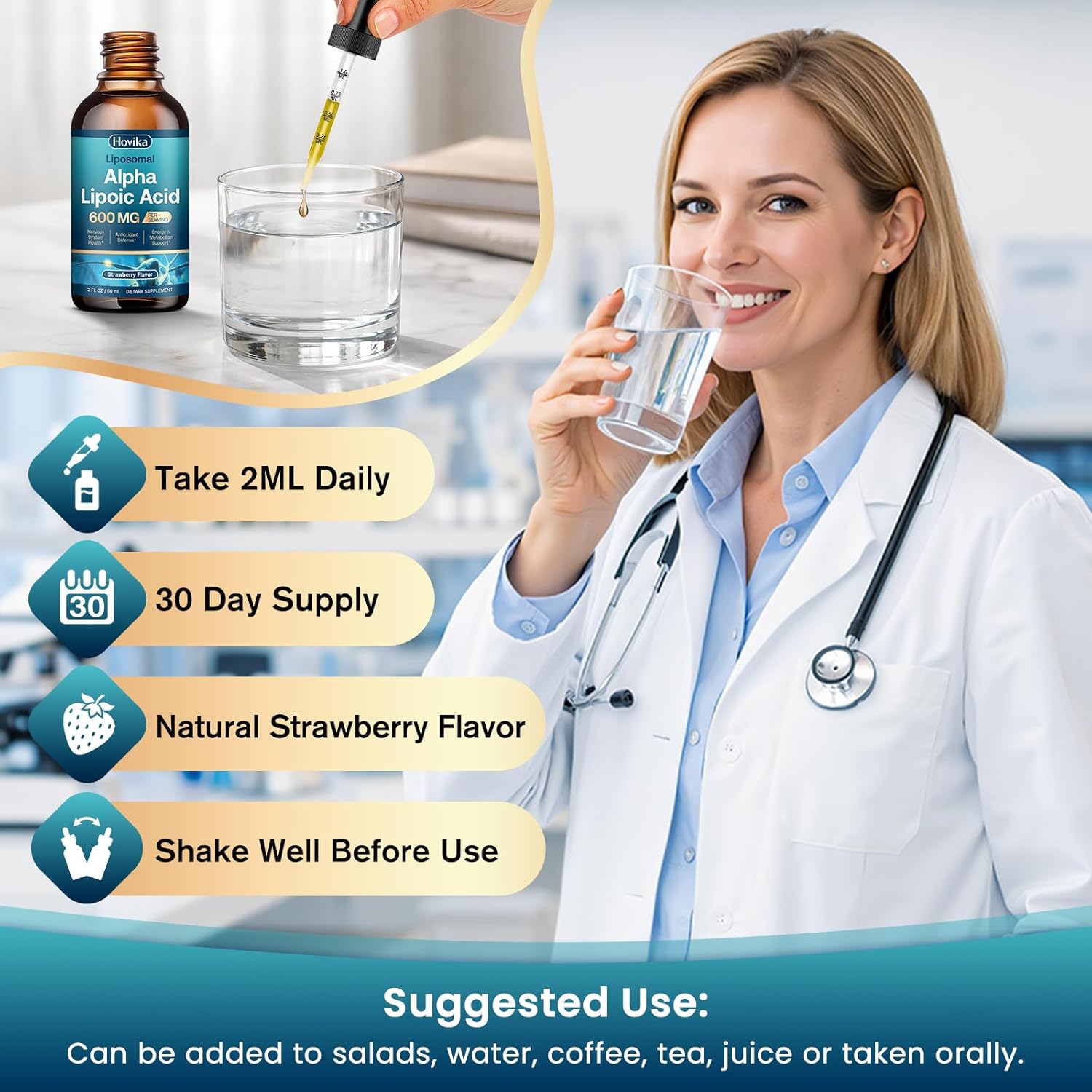 Liposomal Alpha Lipoic Acid Liquid Drops 600mg - Neuropathy Supplements Liquid for Nerve, Energy & Metabolic Support with Benfotiamine, Turmeric, Selenium & C, E & B12, Strawberry 2 Fl Oz - Image 5
