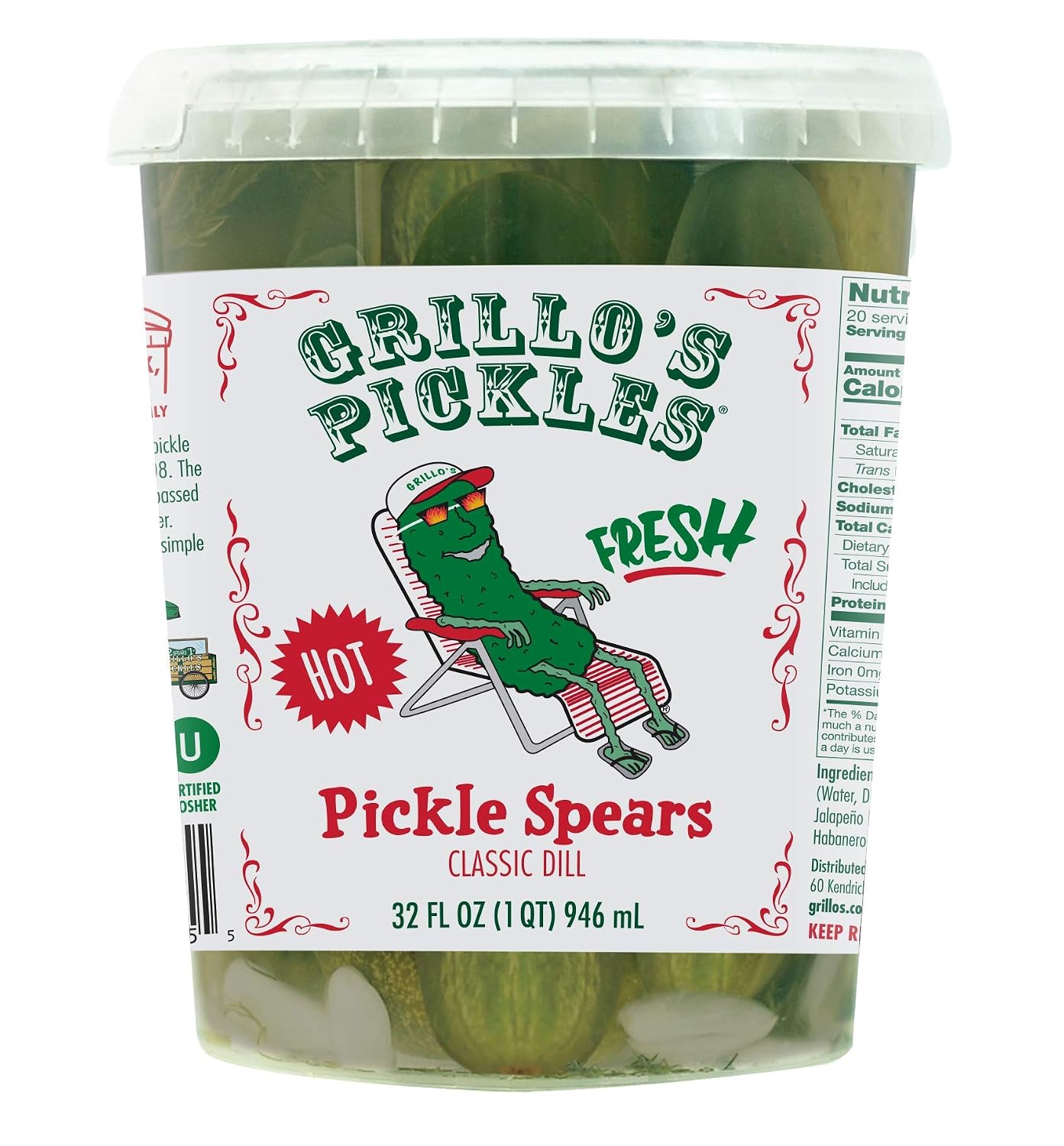Grillo's Pickles Hot Classic Dill Pickle Spears, 32 Fl Oz