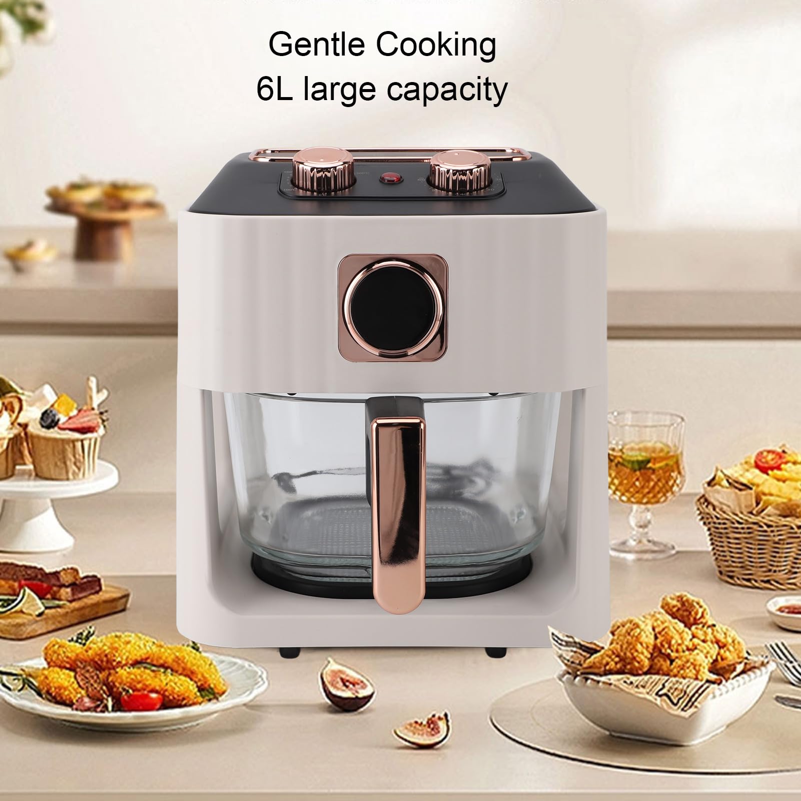 Generic Friggitrice Elettrica Ad Aria da 1000 W, Grande capacità di 6 Litri con Finestra Visiva a 360 Gradi e Controllo Intelligente della Temperatura, per Domestica, Cottura, (Spina europea bianca
