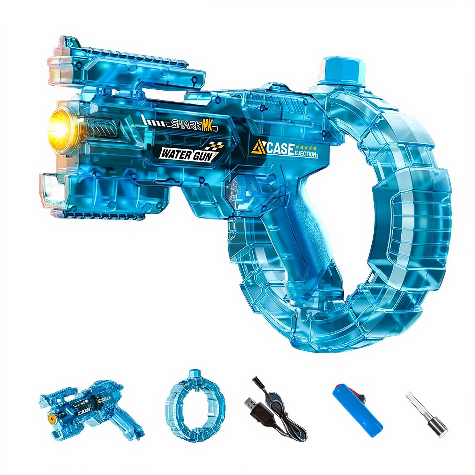 Elektrische Wasserpistole Mit Blitz Effekten,Automatische Hydroblaster Wasserpistole, Wiederaufladbarer Batterie Pistole,Ultralange Reichweite, Große Kapazität Automatische Wasserabsorption (Blau)