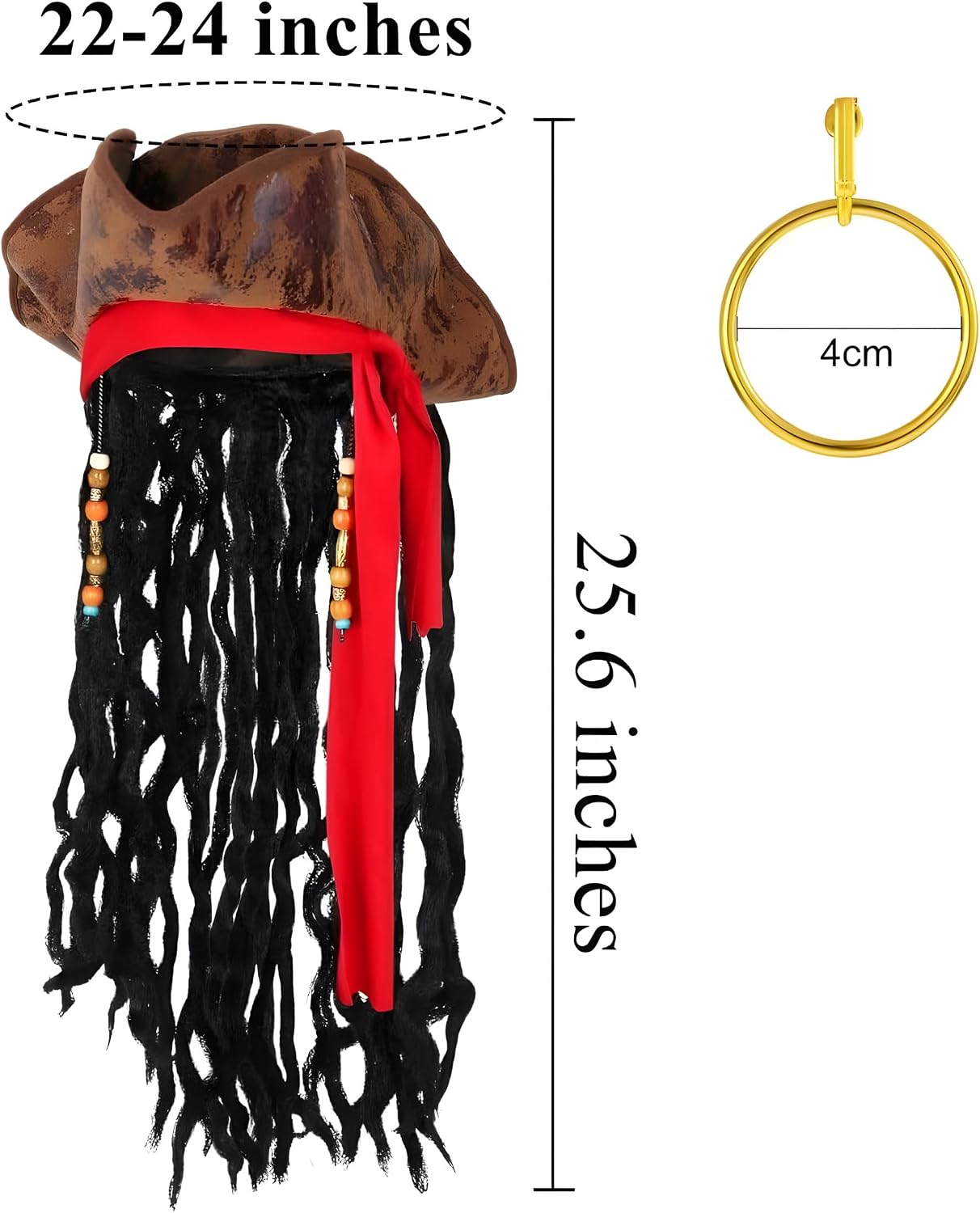 Cosrea Pirate Hat for Men Pirate Costume with Eye Patch Earring Mustache Accessories