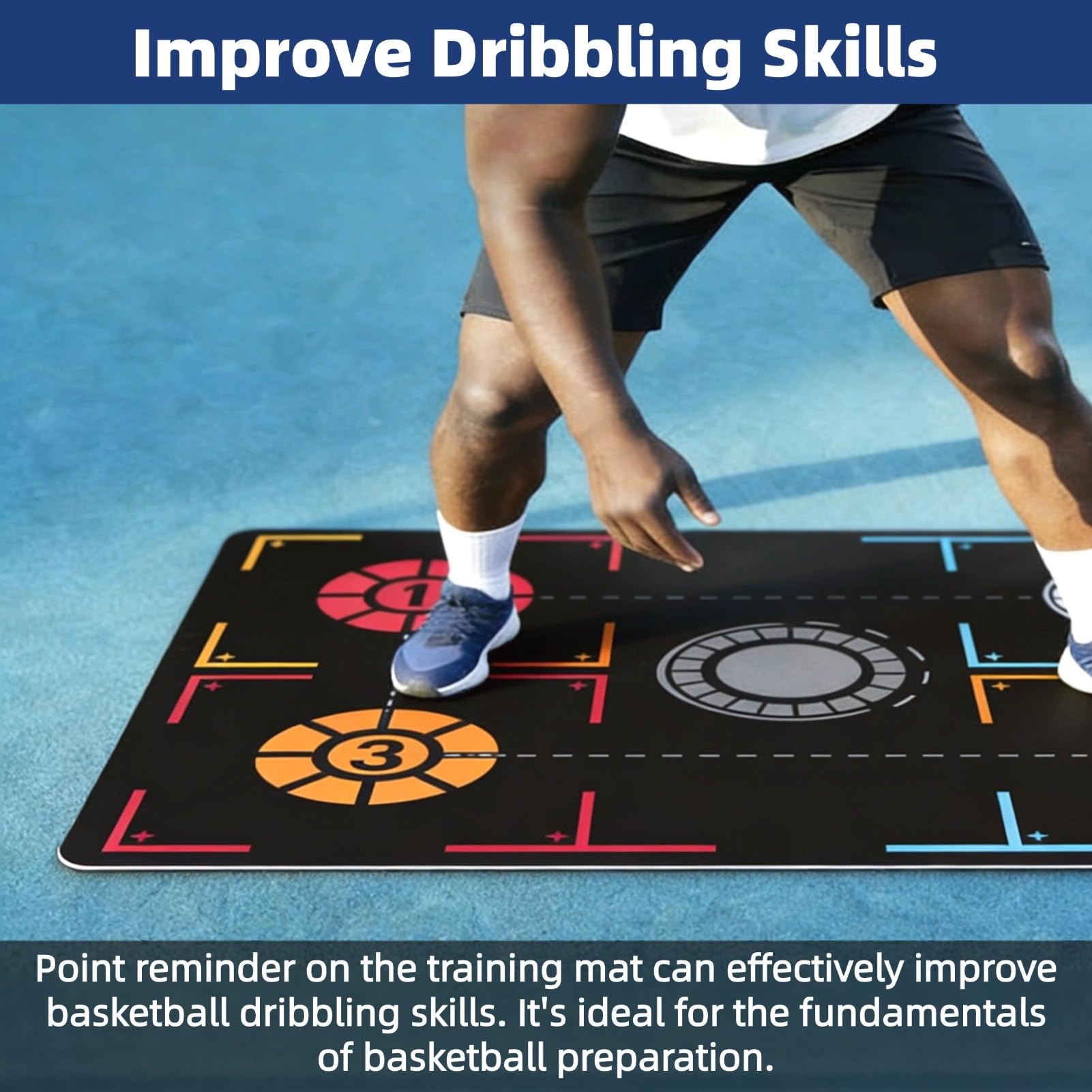Tappetino antiscivolo per allenamento passi basket, ausilio sportivo silenzioso per controllo palla, tappetino per dribbling in gomma premium 76x106,7 cm (30x42 pollici)