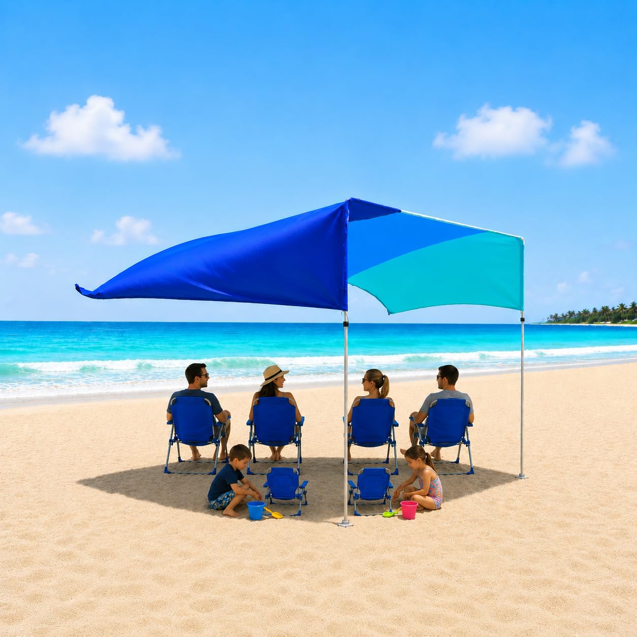 Toldo de playa 10 x 10 pies Wind-Propelled silencioso con UPF 50+ para 7 personas