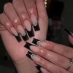 DANMANR Square Fake French Nails False Long Nails Full Cover Acrylic Long Fake Nails for Women and Girls 24PCS (Color 9)