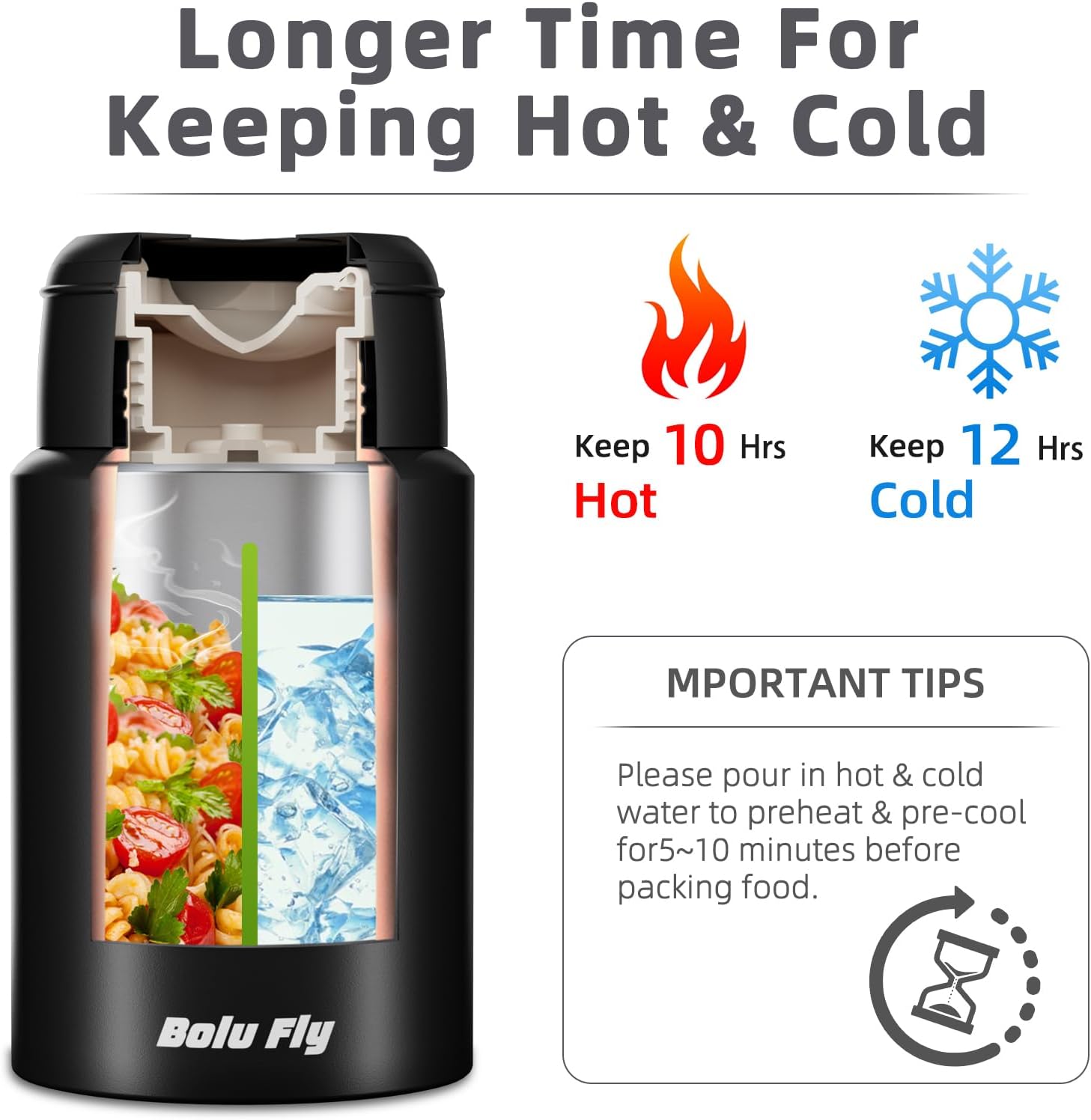 18oz Insulated Food Container with Spoon & Insulated Bag, Soup Thermo for hot Food- 10-Hour Heat Retention, Leak-Proof Stainless Steel Lunch Thermo for Adults, Office, Travel(Black) - Image 4