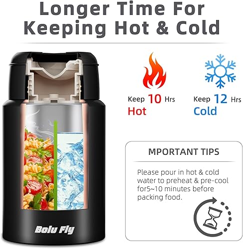 Miniatura 4 de Contenedor de alimentos aislado de 18 onzas con cuchara y bolsa aislada, termo de sopa para alimentos calientes, retención de calor de 10 horas,