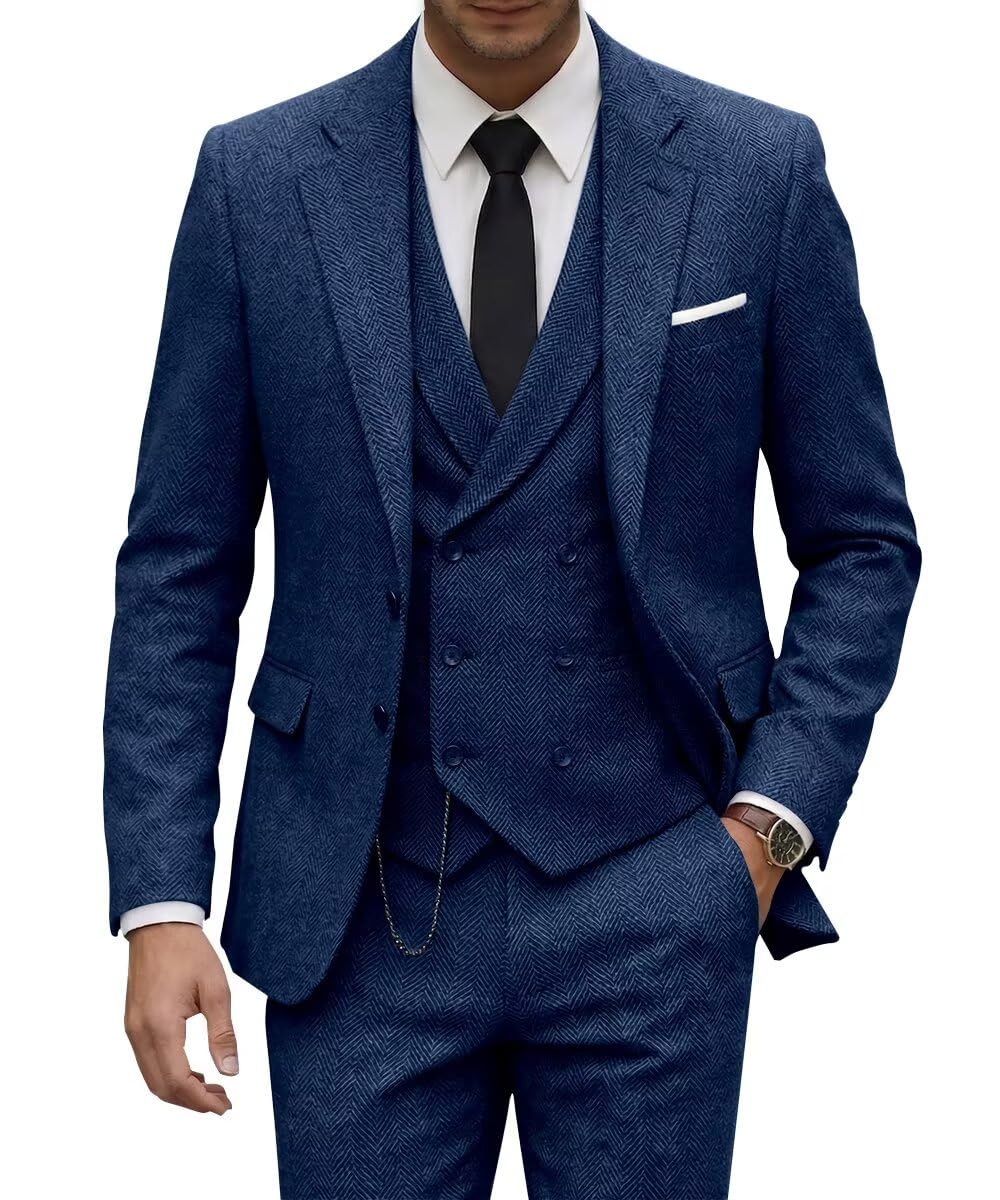 Photo 1 of ***STOCK PHOTO FOR REFERENCE ONLY***
Ciwolce Tweed Suit Mens Navy Blue 2 Piece Double Breasted Wool Suits for Men Wedding Prom Groom Formal Dinner Casual Tuxedo M
Jaket and Pants only