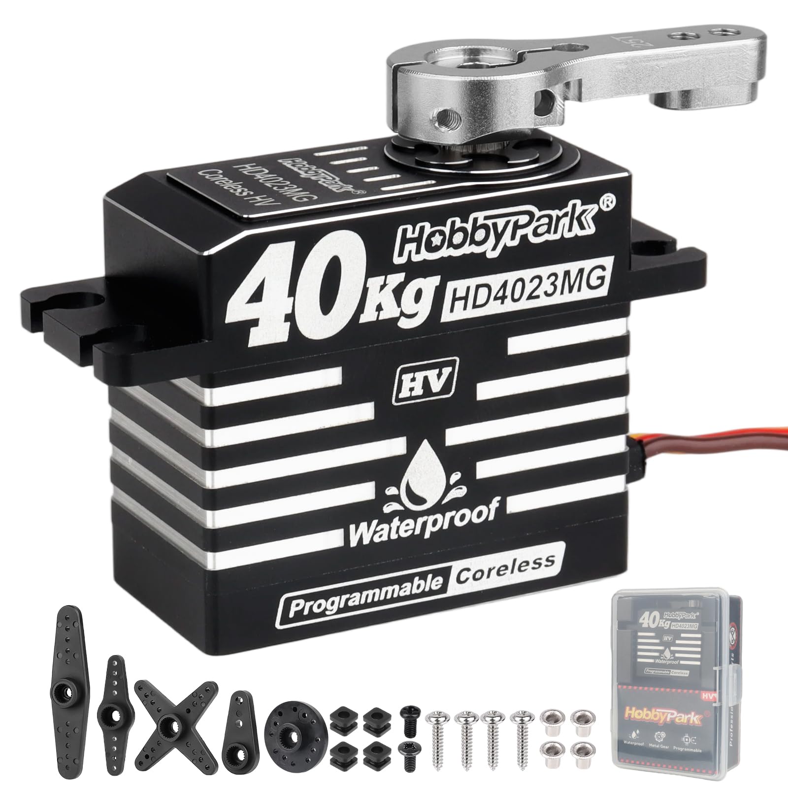 HobbyPark Impermeabile 40kg Digital High Torque RC Servos Coreless Motor RC Sterzo Servo Dimensioni Standard Full Metal Ingranaggi In Acciaio Inox Cassa in Alluminio per 1/8 1/10 RC Auto Camion