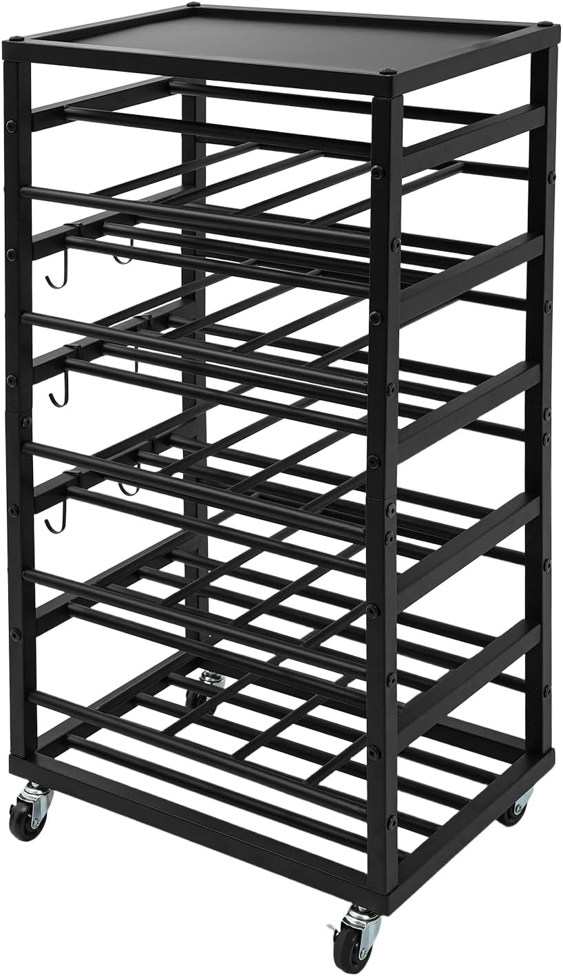 50-Can Spray Paint Storage Cart with Wheels, Metal Aerosol Can Organizer Rack with Storage Shelf, Portable Mobile Paint Bottle Holder for Garage, Workshop & Craft Room (Black)