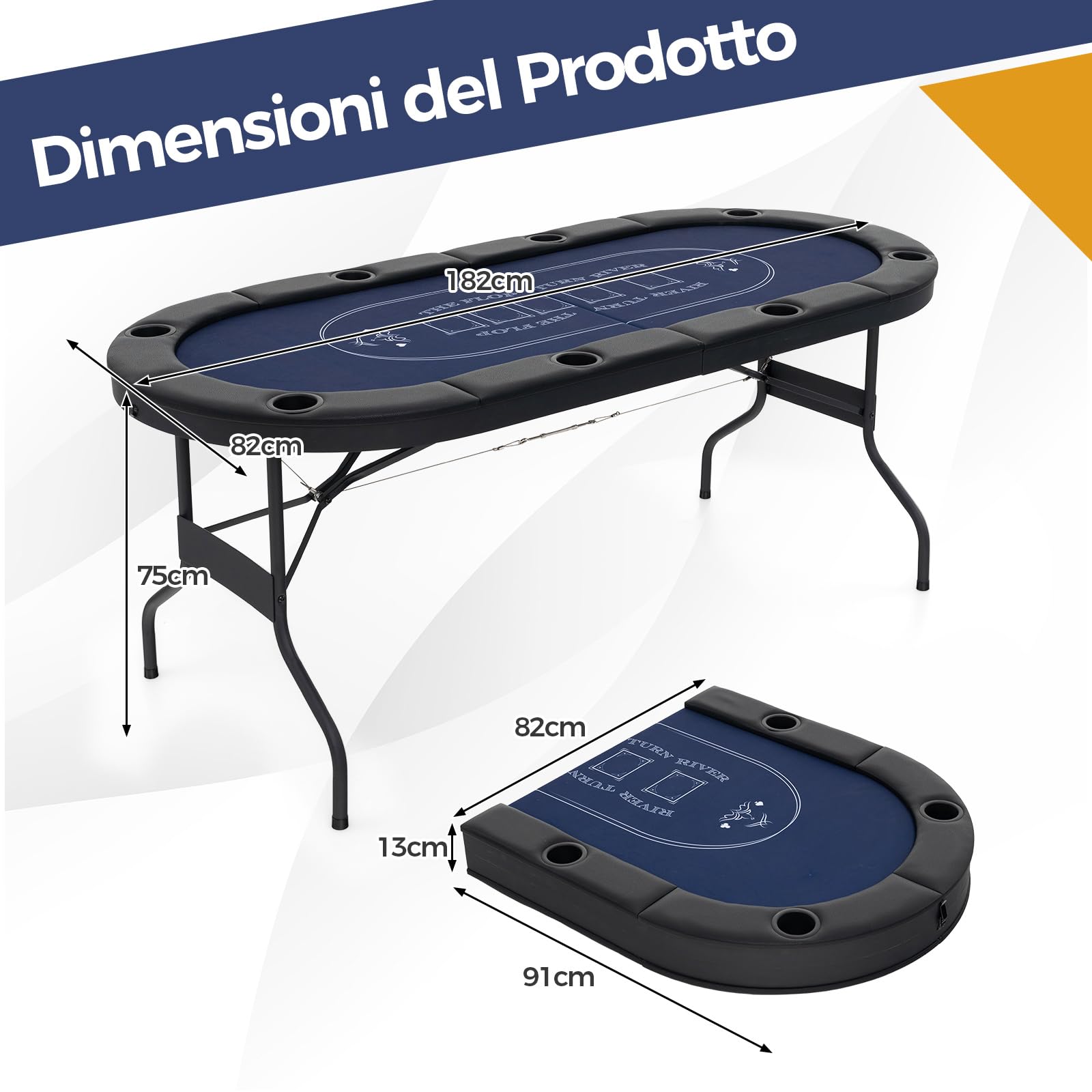 COSTWAY Tavolo da Poker Pieghevole, 8 Giocatori con Supporti per Bicchieri