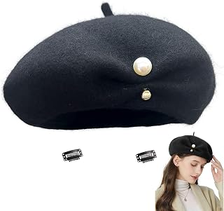 huablo Women's French Beret Hat - Premium Cashmere Wool Blend with Pearl Brooch, Elegant Artist Beret for Church & Daily Wear