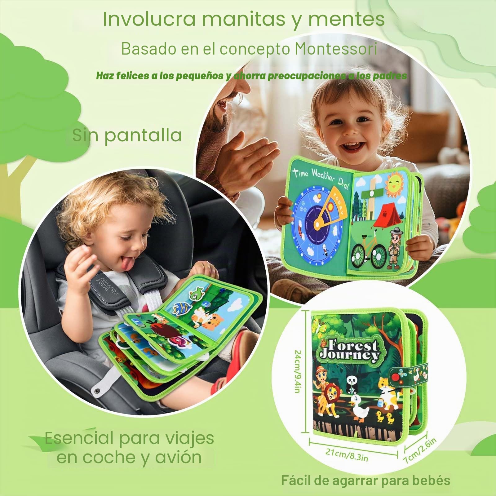 Libro Montessori 1 año, 20 en 1 Busy Board de Actividad, Libro Interactivo Juguetes Montessori para Niños 1 2 3 años, Juguetes Educativos Motricidad Fina, 10 páginas Animales Bosque