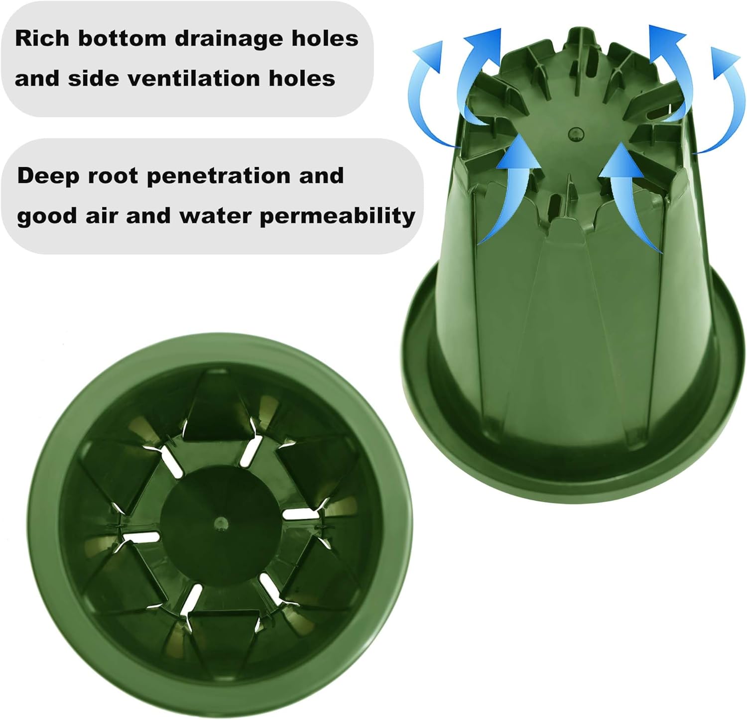 S SUSANN 6 inch Plant Pots, 6 Pack Flower Pots Outdoor Indoor, Planters with Efficient Drainage and Ventilation Holes (Green)
