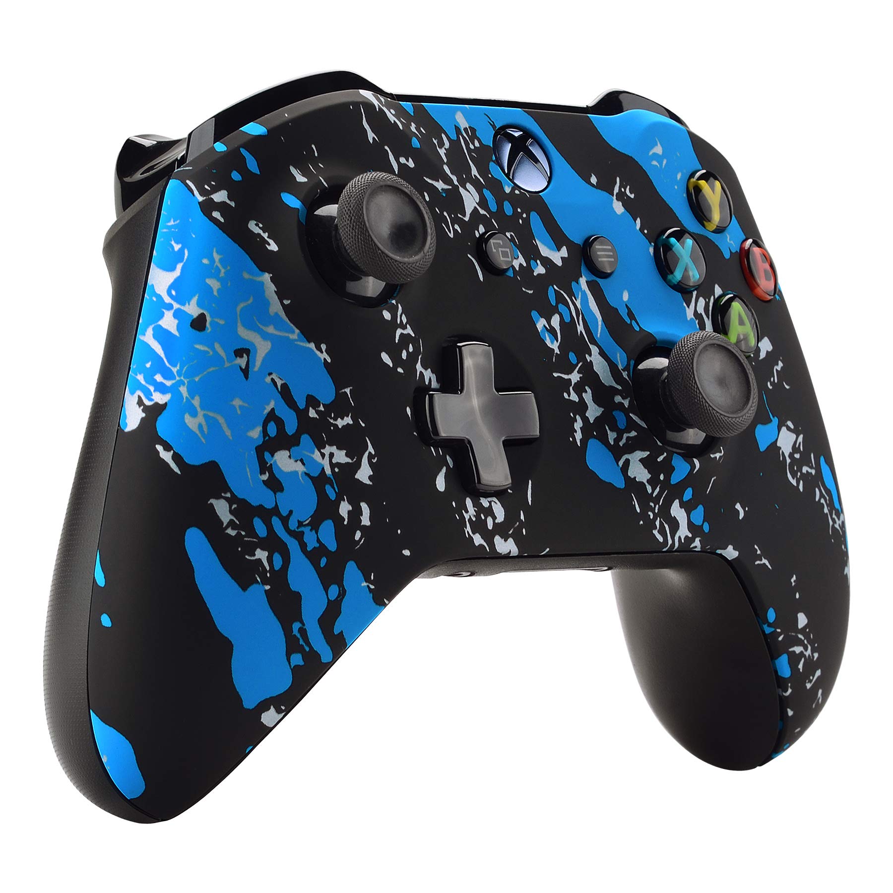 eXtremeRate Custodia anteriore con rivestimento blu con motivo a spruzzi, kit di ricambio per controller Xbox One S e One X (modello 1708)