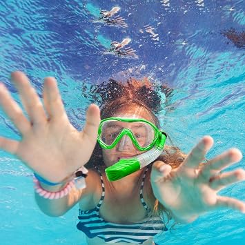 Kids Snorkeling Snorkel Set, Snorkeling Set 2-Piece Set, Snorkel Mask, Dry Snorkel, Tempered Glass, Storage Bag Included, Beginner-Friendly, Easy to Put On and Take Off, Unisex