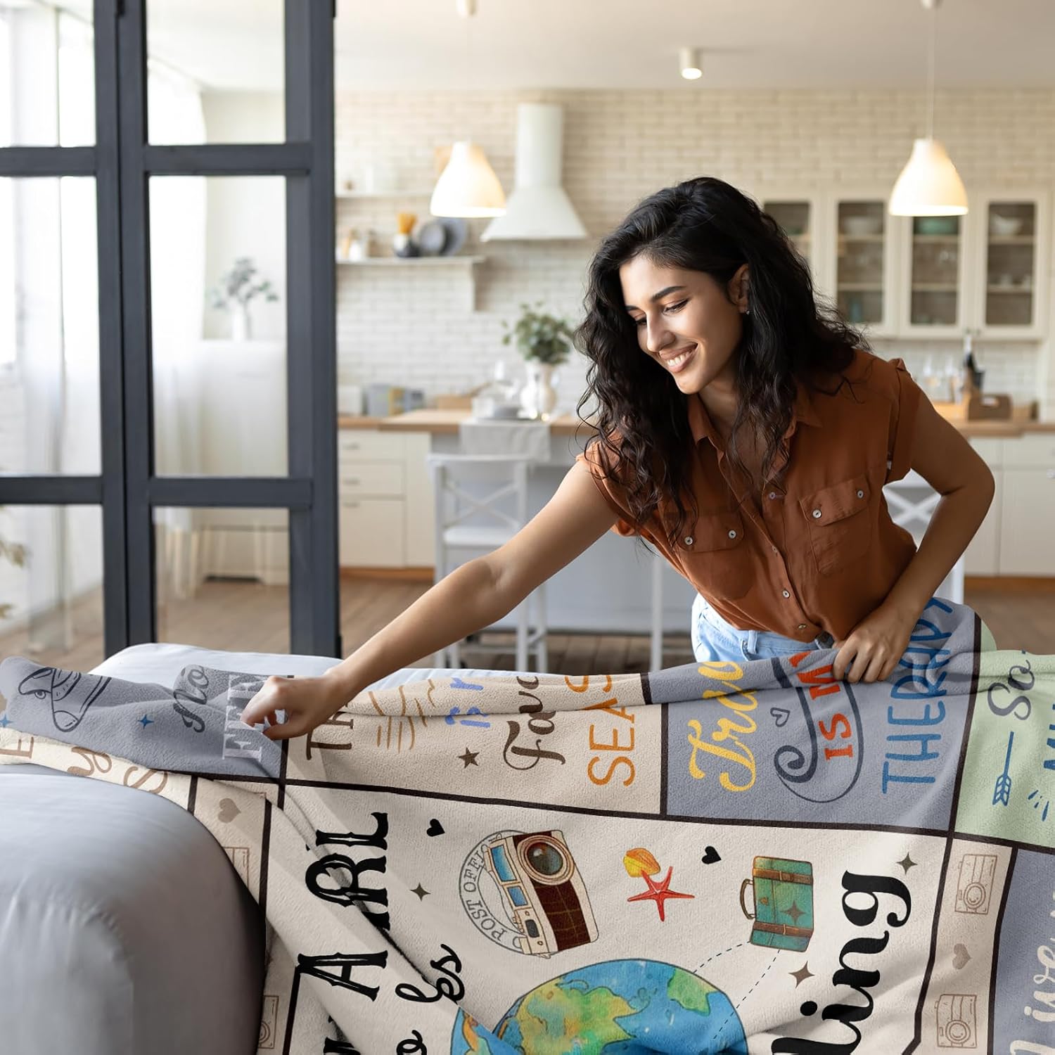 Butonus Travel Gifts for Women Blanket 60"x50", Travel Accessories Must Haves for Women, Gifts for Travelers Woman, Vacation Present, Gift for Woman Who Love to Travel