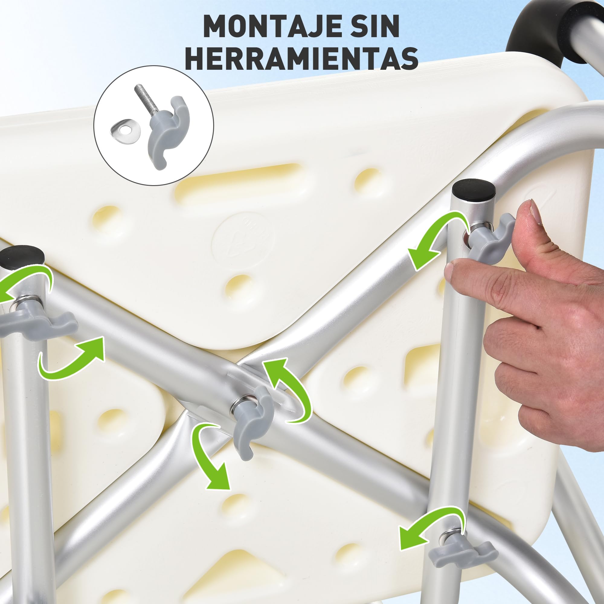 HOMCOM Silla Ducha Personas Mayores Taburete de Ducha Silla para Ducha con Respaldo Altura Regulable Antideslizante y Apoyabrazos Carga 136 kg Ayuda para Baño para Ancianos y Discapacitados