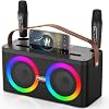 Karaoke Machine with PhonePad Holder, Portable Bluetooth Speaker with Two Wireless MicrophonesLED LightsPA System,Support Microphone Placement for Home Party, OutdoorIndoorBirthday Gifts