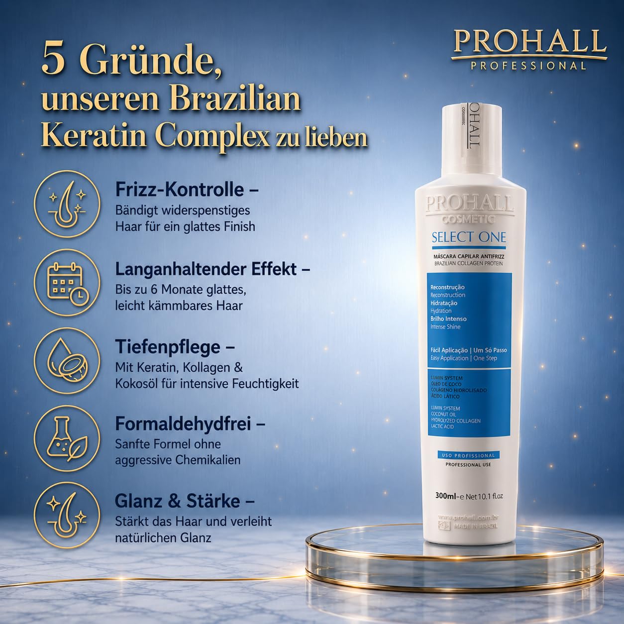 Blonde Keratin-Haarglättungsbehandlung zu Hause–Formaldehydfreie brasilianische Keratin-Haarmaske für widerspenstiges & krauses Haar–Dauerhafte Haarglättung hält bis zu 6 Monate-Select1-10.1FLOz